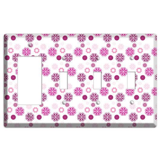 Maroon and Pink Retro Floral Rocker / 3 Toggle Wallplate