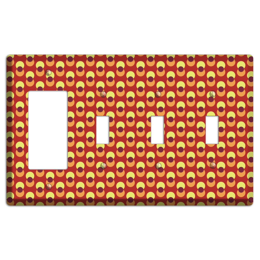 Red Yellow Coral Overlain Dots Rocker / 3 Toggle Wallplate