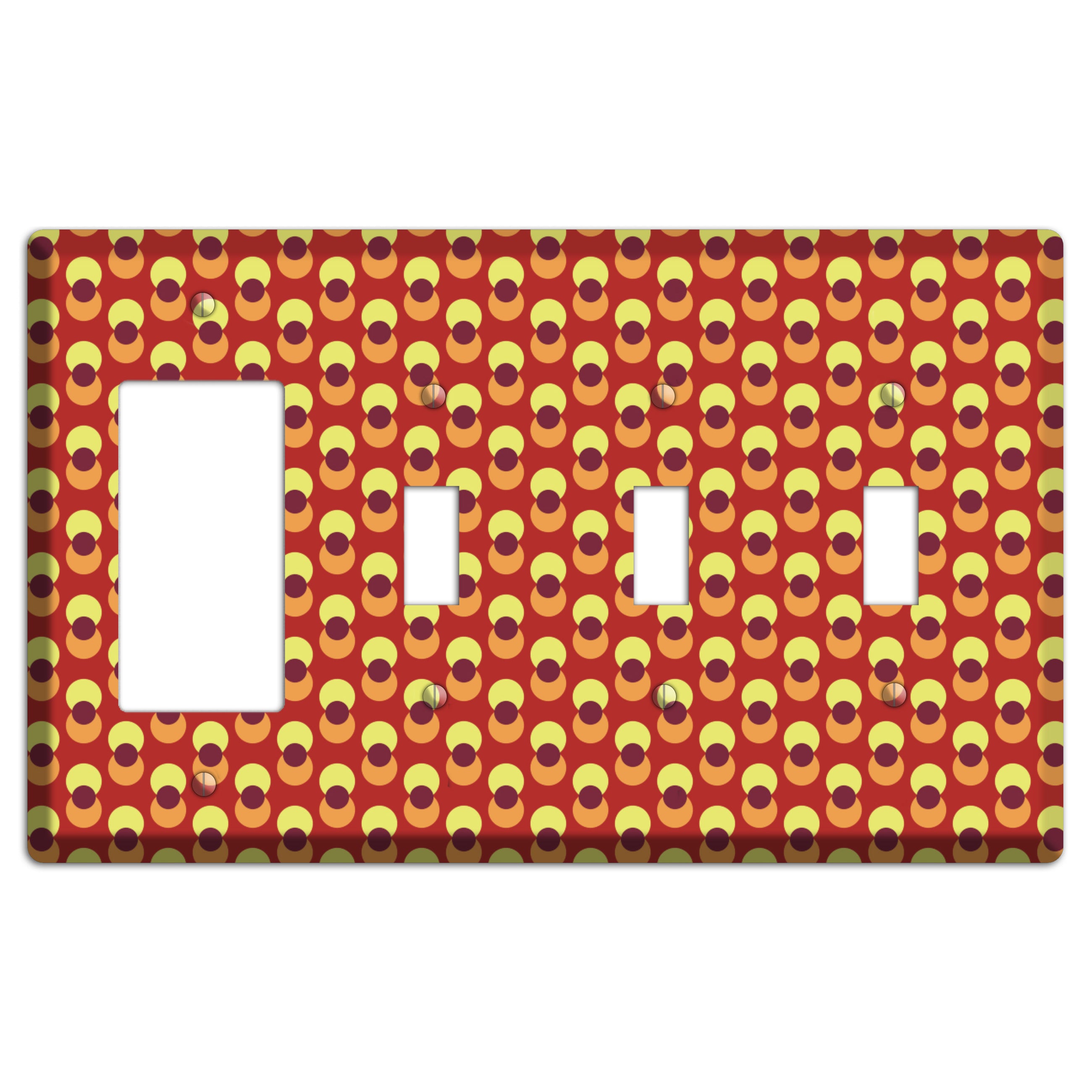 Red Yellow Coral Overlain Dots Rocker / 3 Toggle Wallplate
