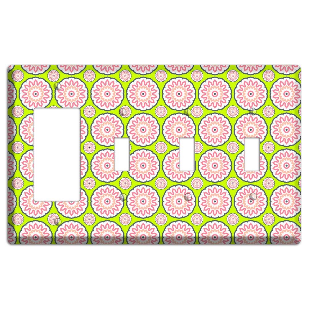 Green with Tiled Suzani Rocker / 3 Toggle Wallplate