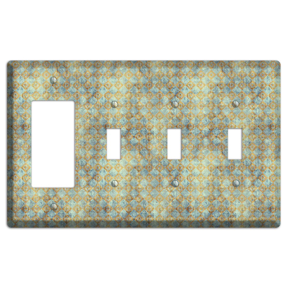 Green and Beige Diamond Circles Rocker / 3 Toggle Wallplate