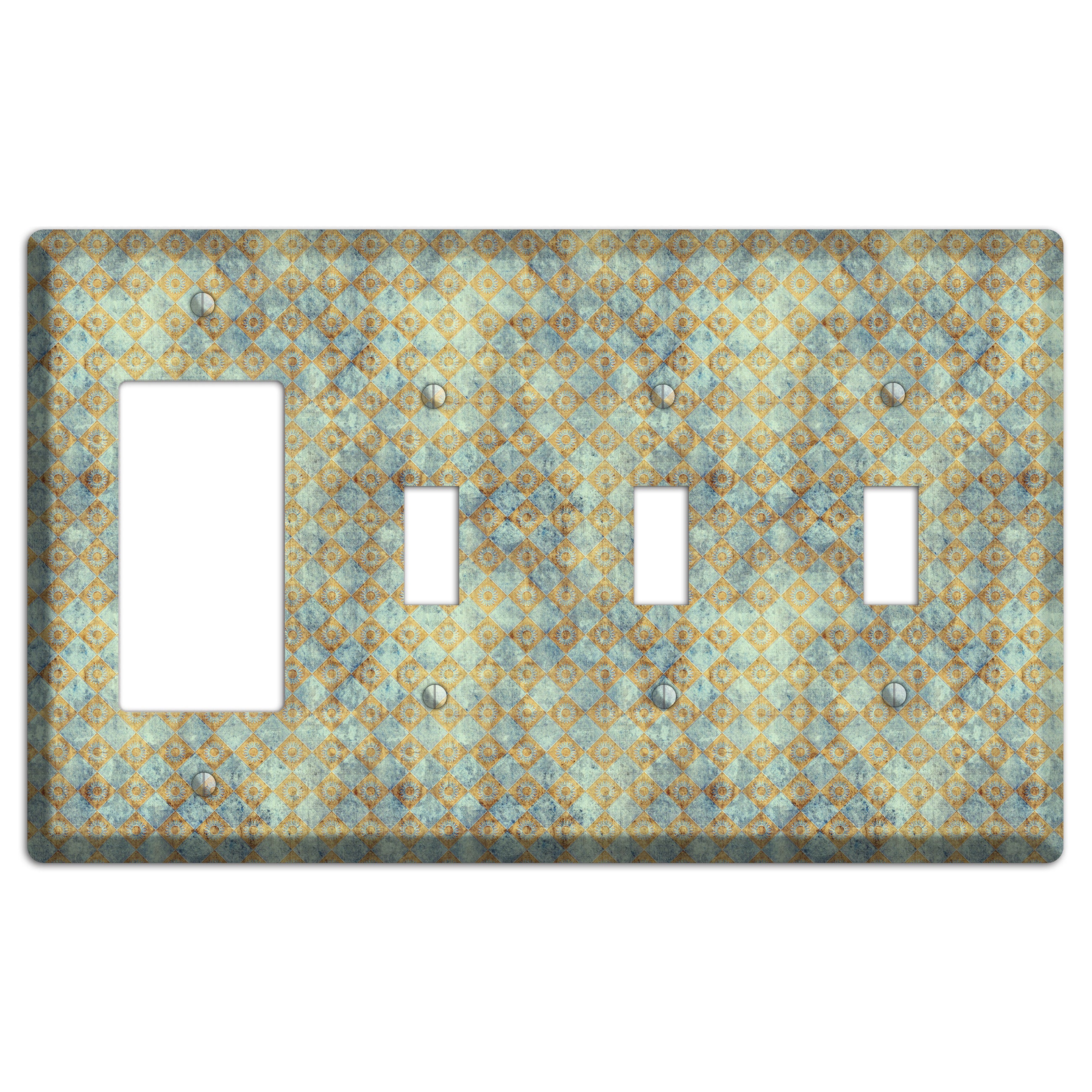 Green and Beige Diamond Circles Rocker / 3 Toggle Wallplate