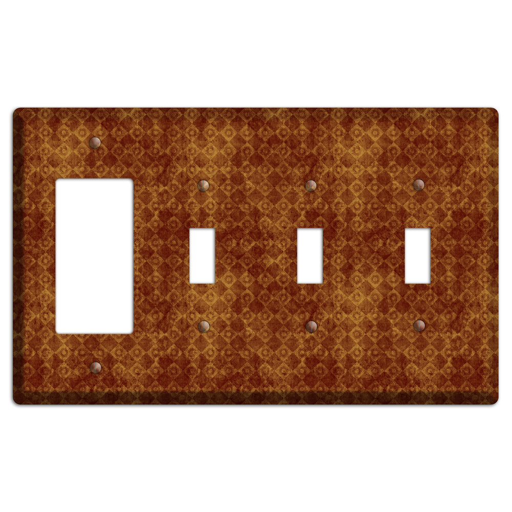 Maroon Diamond Circles Rocker / 3 Toggle Wallplate