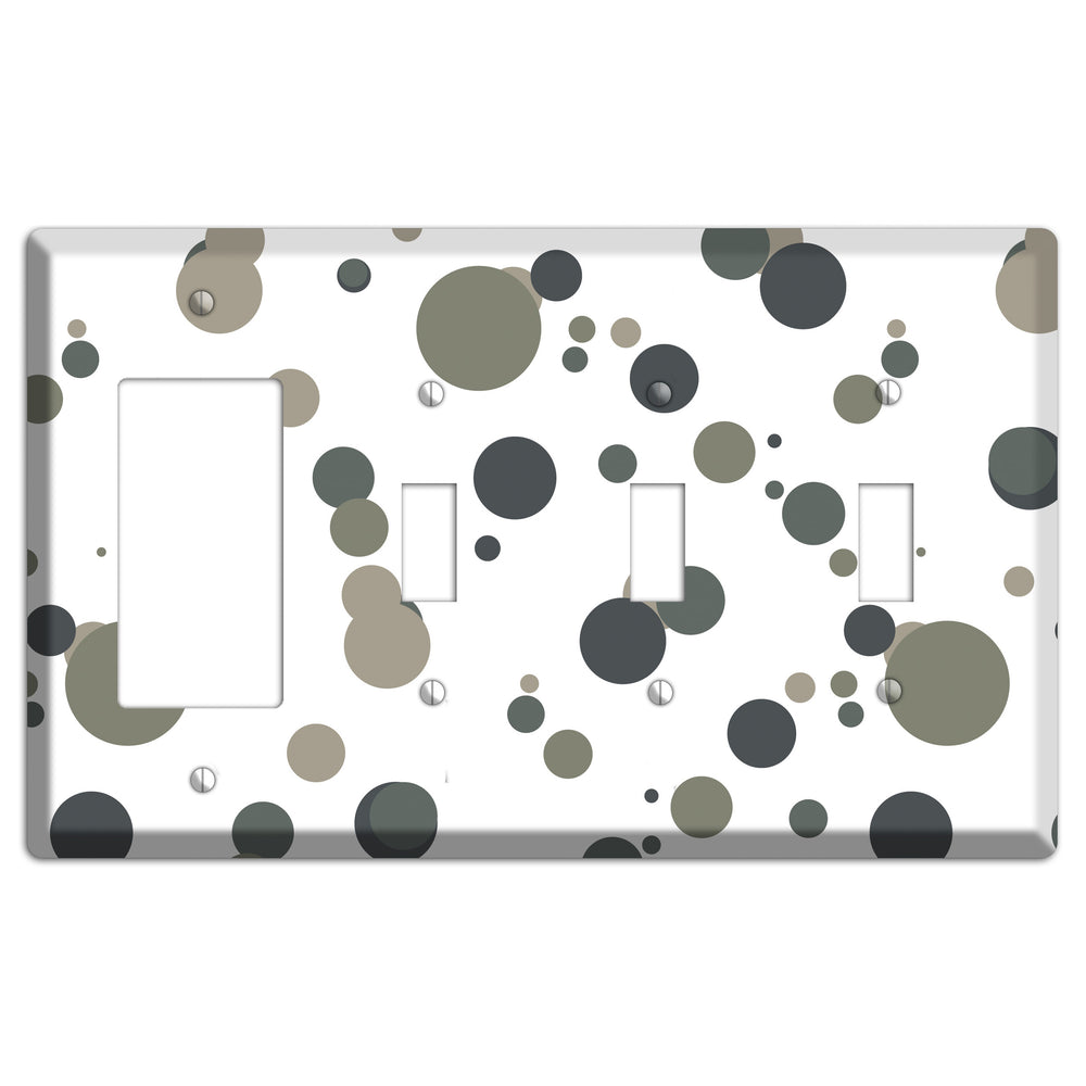 White with Multi Grey Medium Dots Rocker / 3 Toggle Wallplate