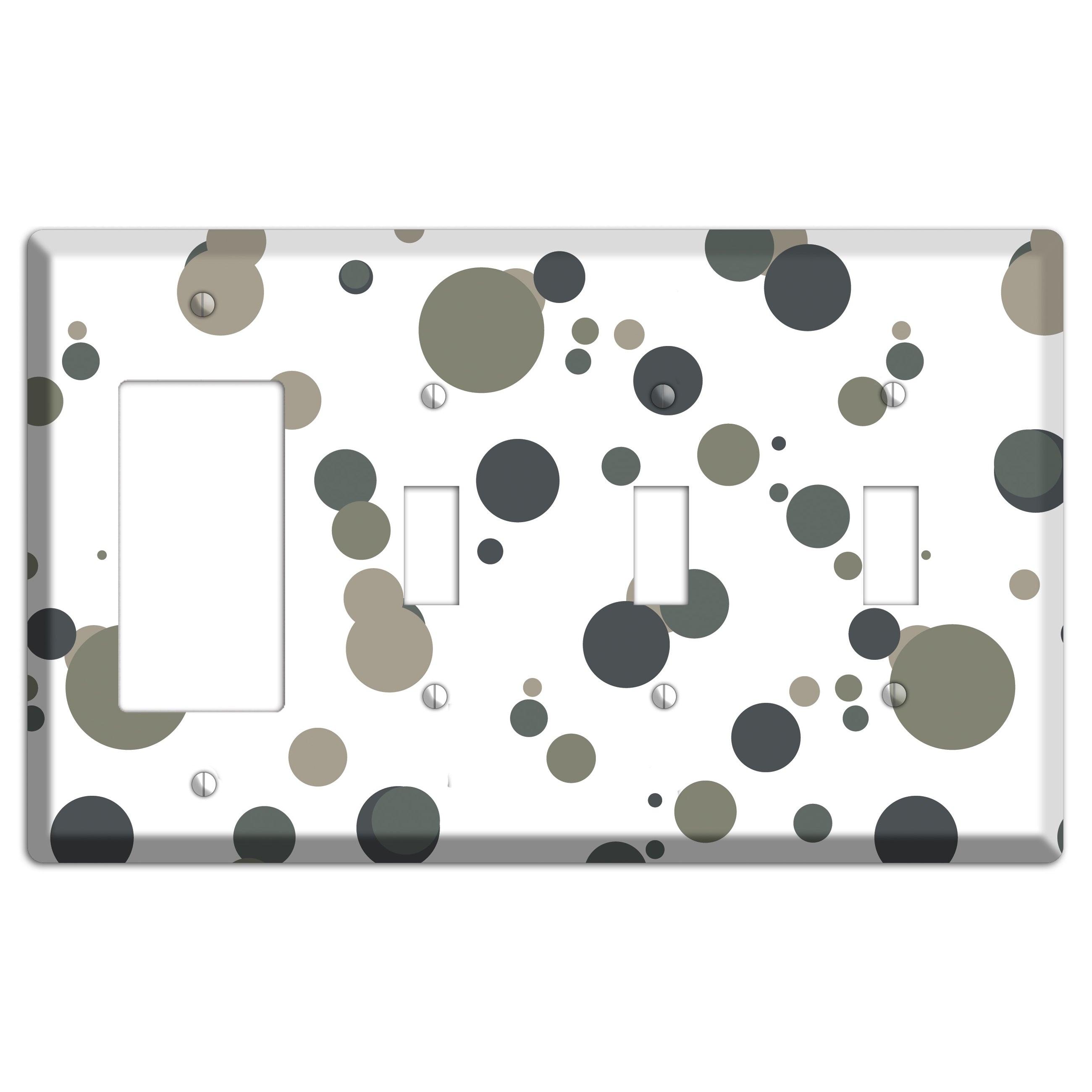 White with Multi Grey Medium Dots Rocker / 3 Toggle Wallplate