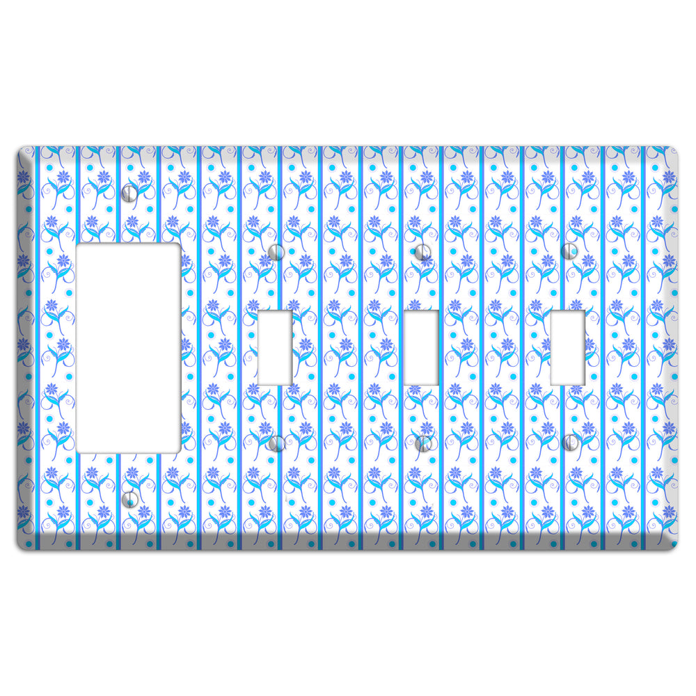 Blue Floral Pattern Rocker / 3 Toggle Wallplate
