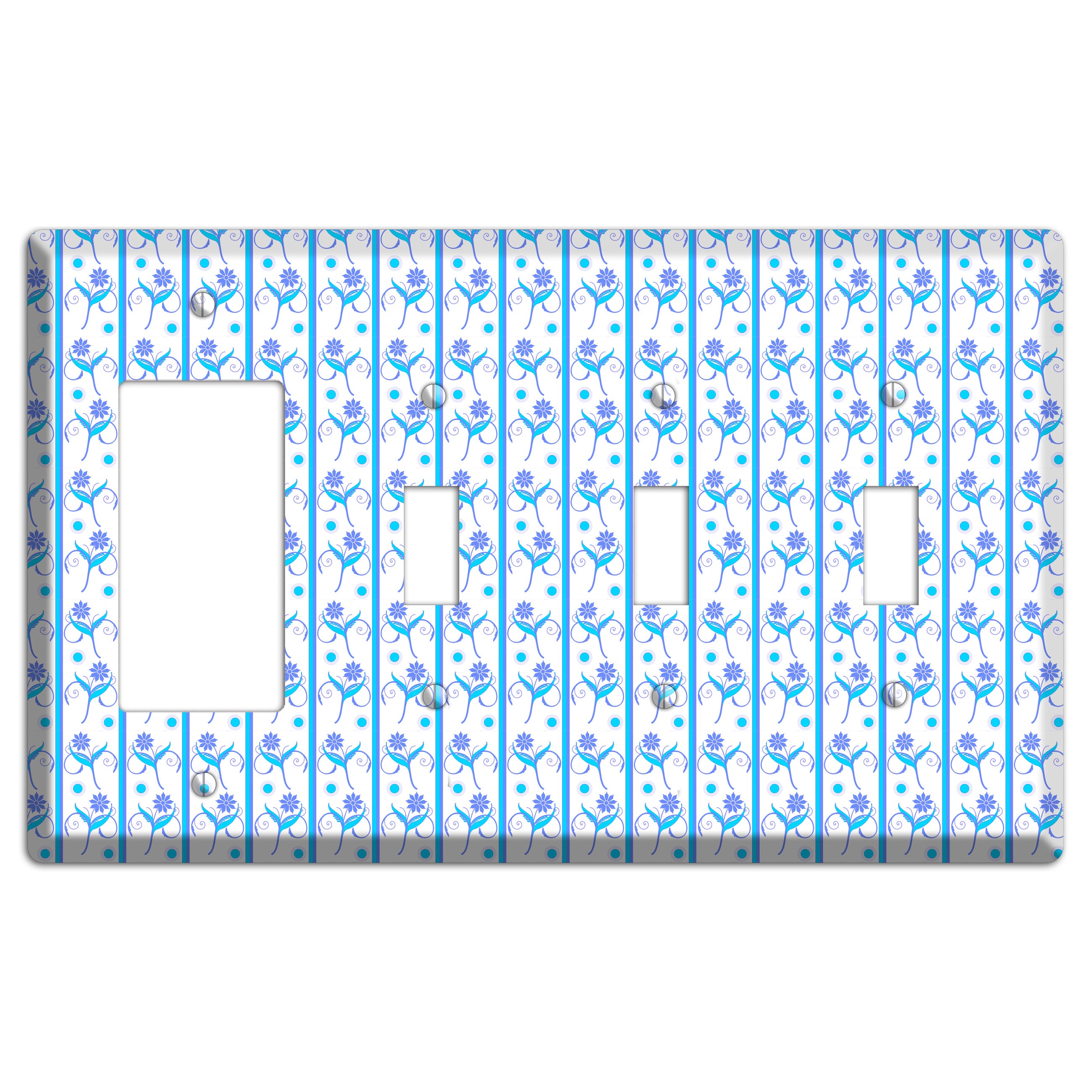 Blue Floral Pattern Rocker / 3 Toggle Wallplate