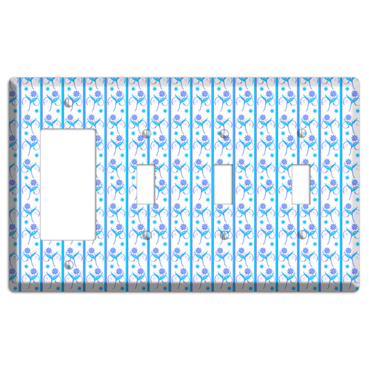 Blue Floral Pattern Rocker / 3 Toggle Wallplate
