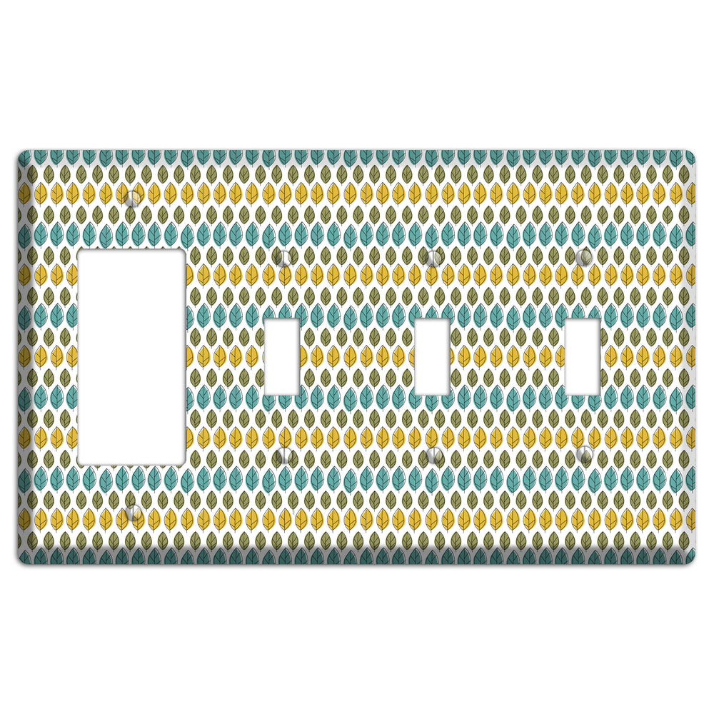 Turquoise Multi Olive Leaf Contour Rocker / 3 Toggle Wallplate