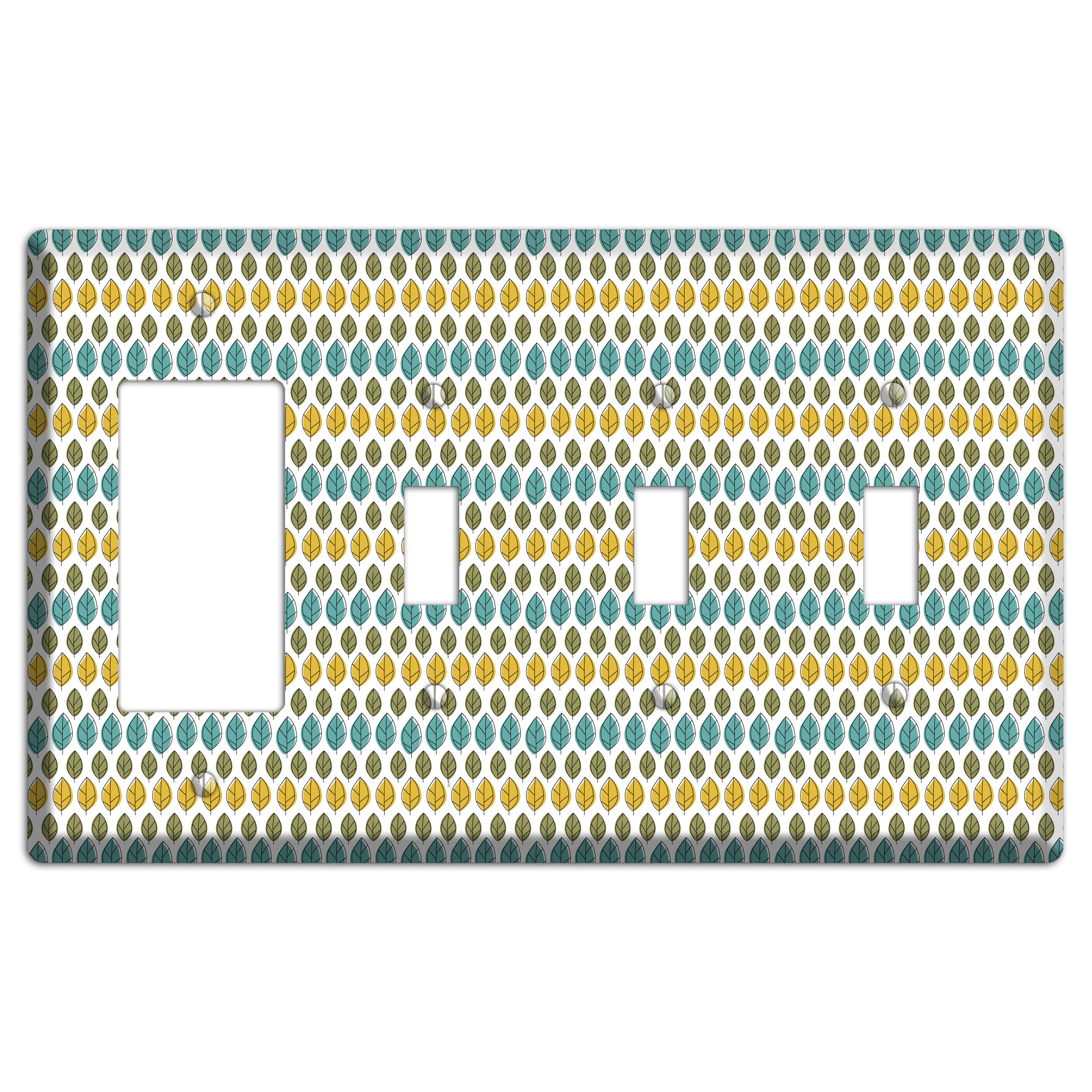 Turquoise Multi Olive Leaf Contour Rocker / 3 Toggle Wallplate