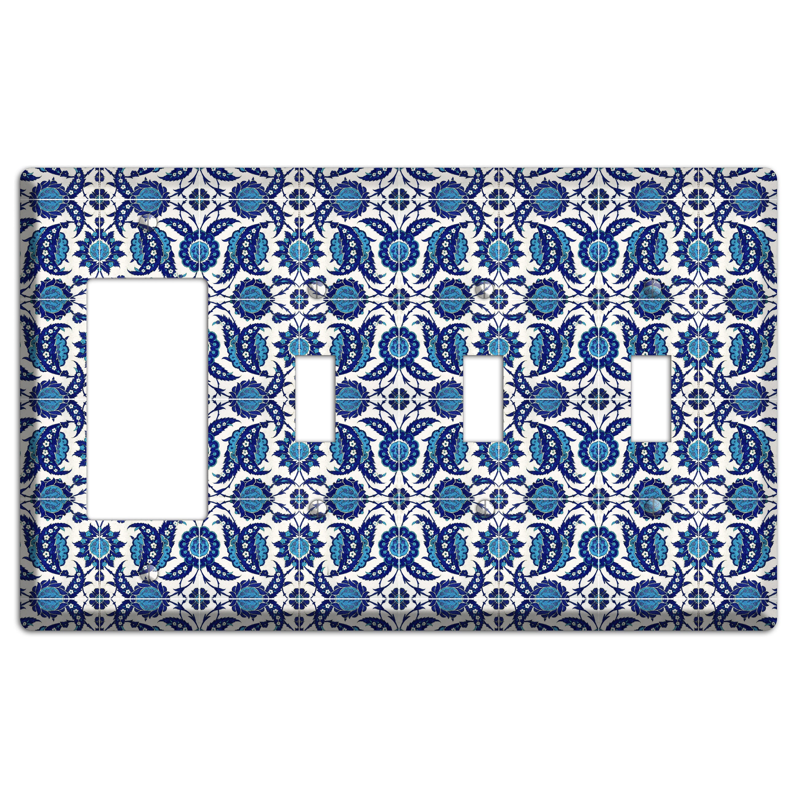 Ornate Paisley Tile Rocker / 3 Toggle Wallplate
