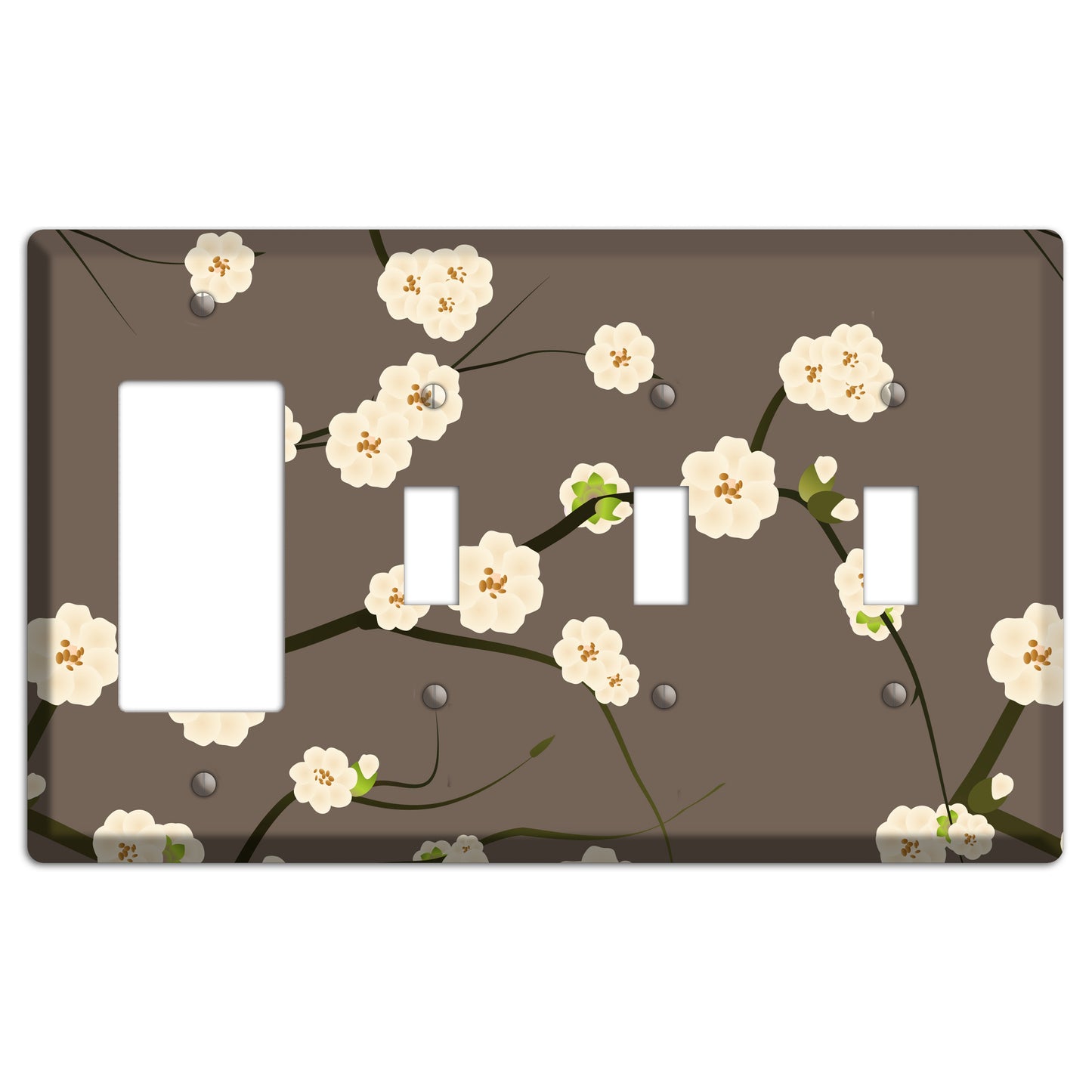 Yellow and Brown Cherry Blossoms Rocker / 3 Toggle Wallplate