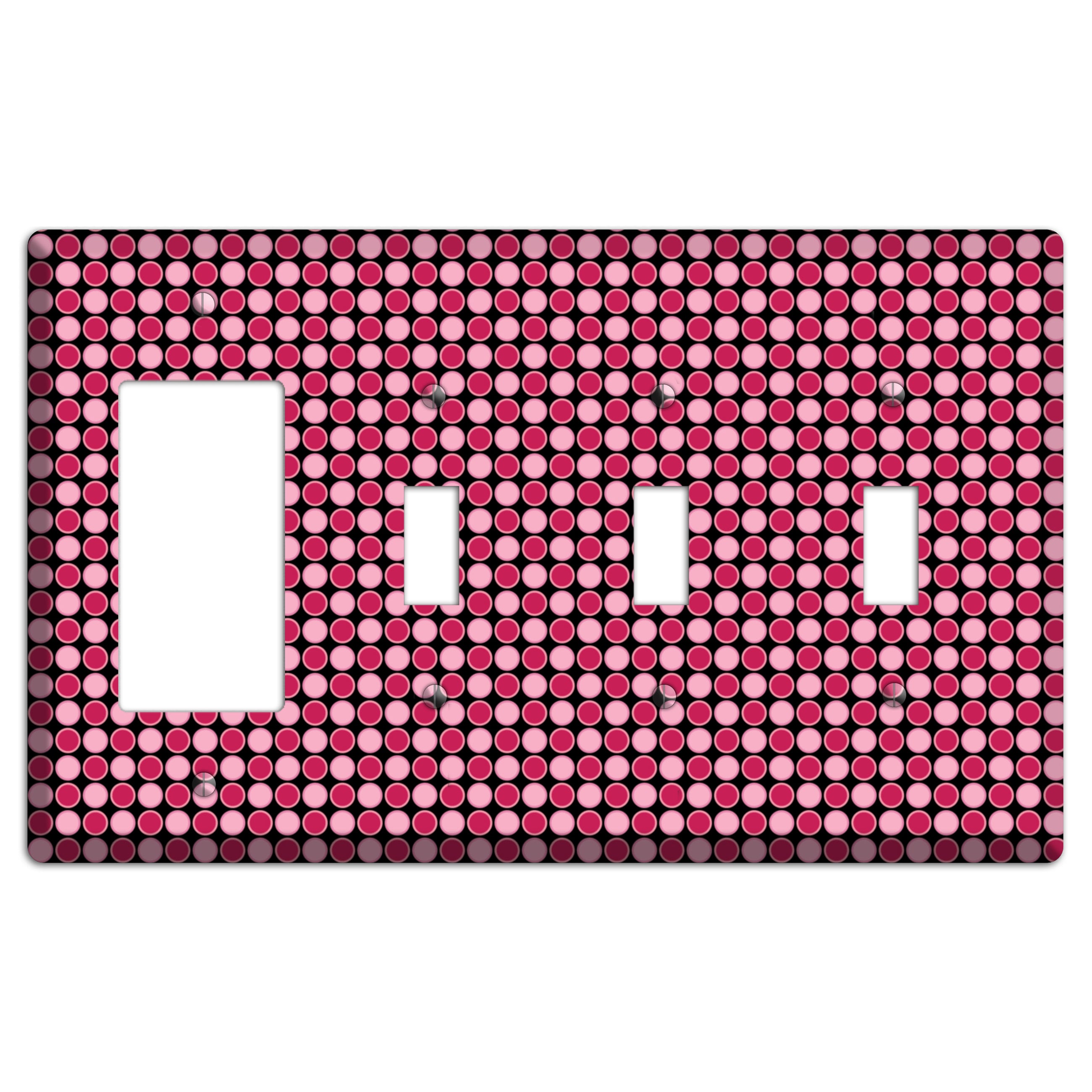 Fuschia and Pink Tiled Dots Rocker / 3 Toggle Wallplate