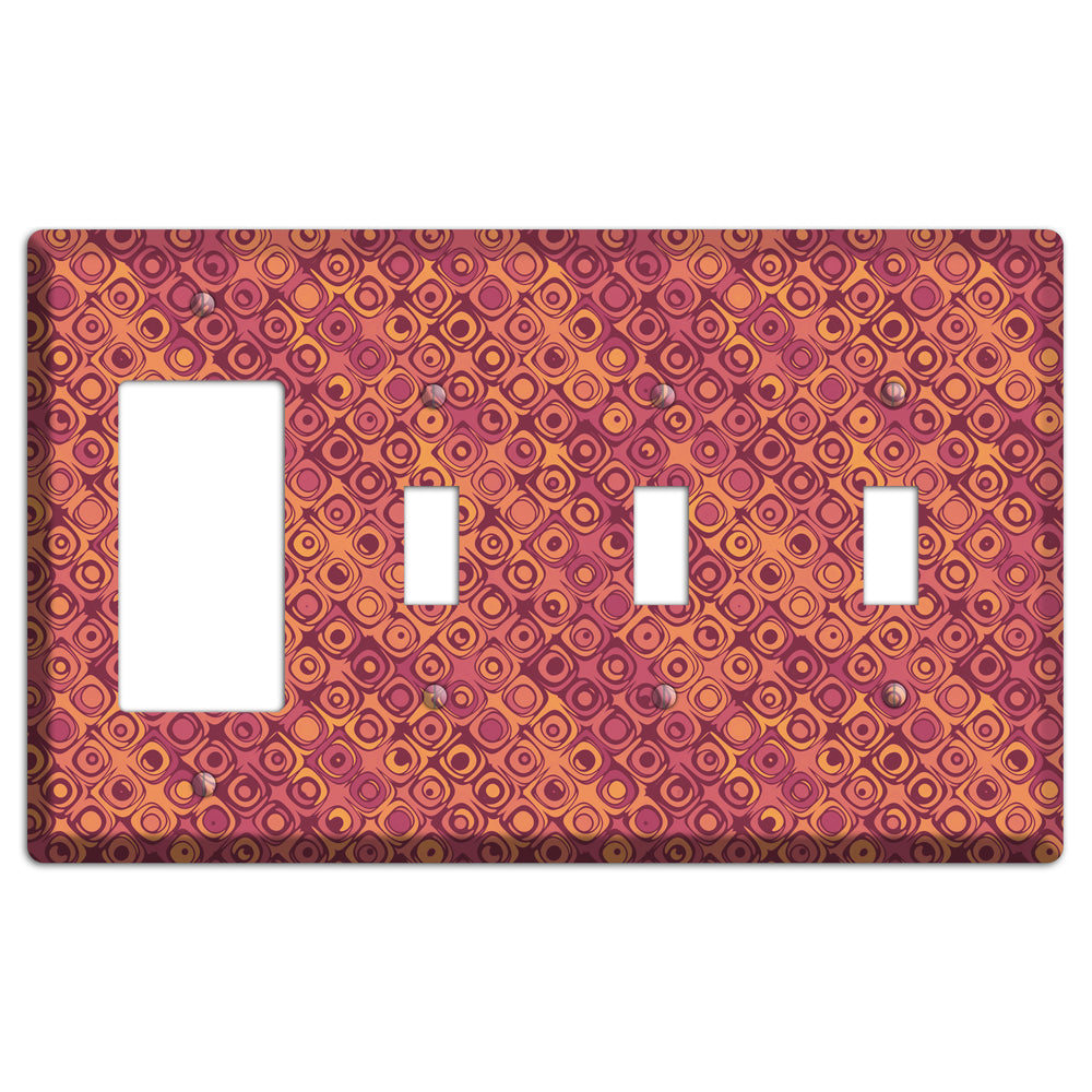 Coral Grunge Retro Circles Rocker / 3 Toggle Wallplate