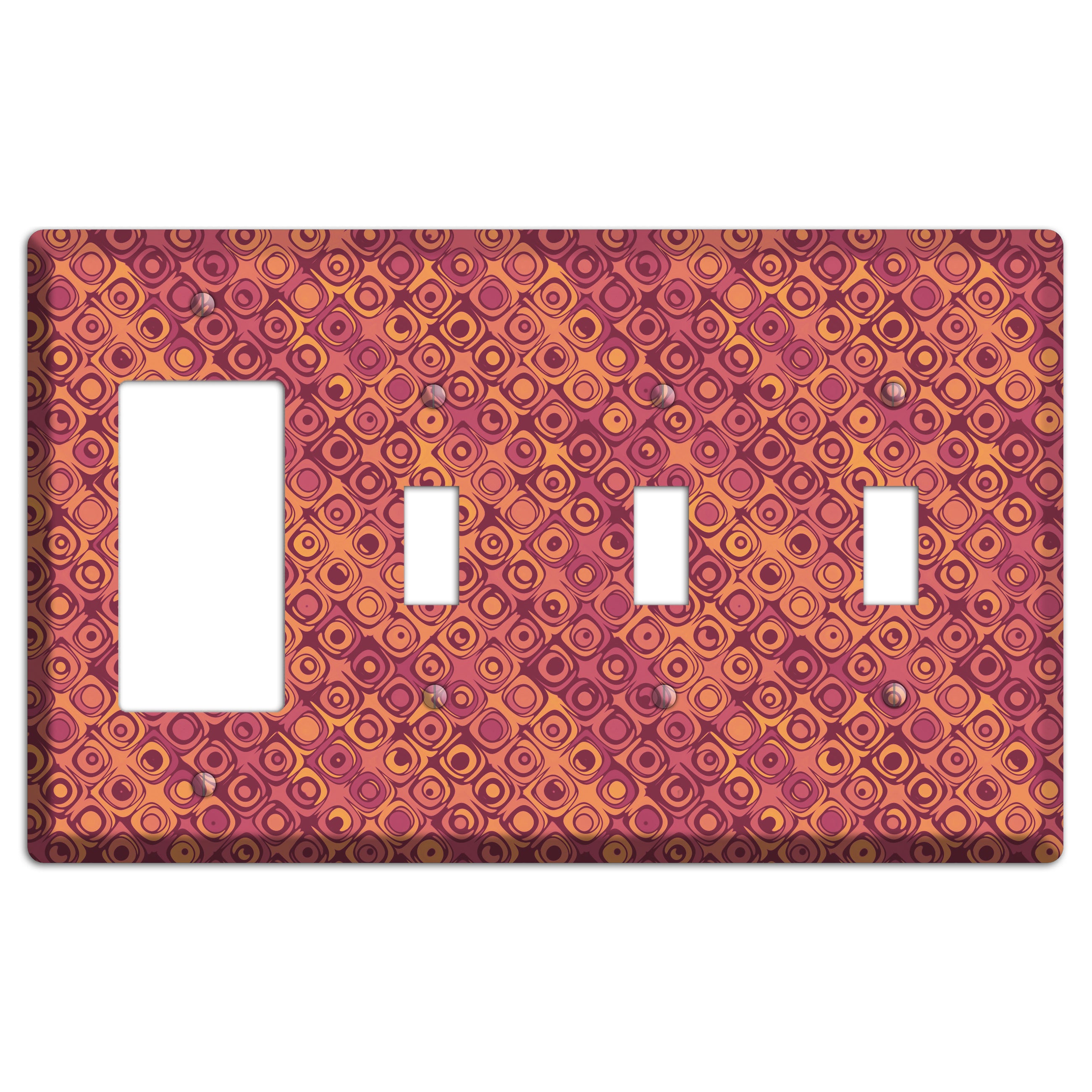Coral Grunge Retro Circles Rocker / 3 Toggle Wallplate