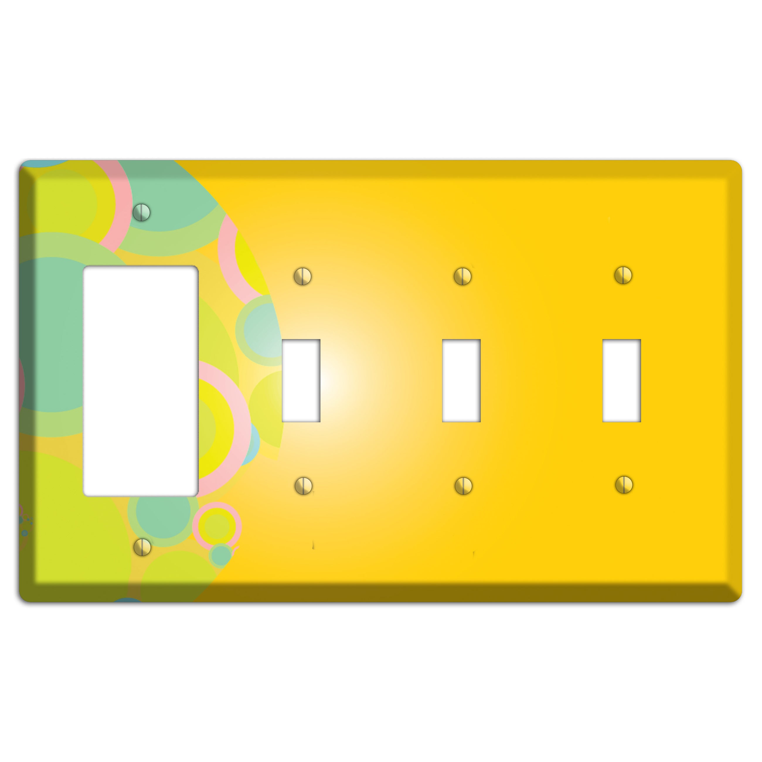 Yellow Circles Rocker / 3 Toggle Wallplate