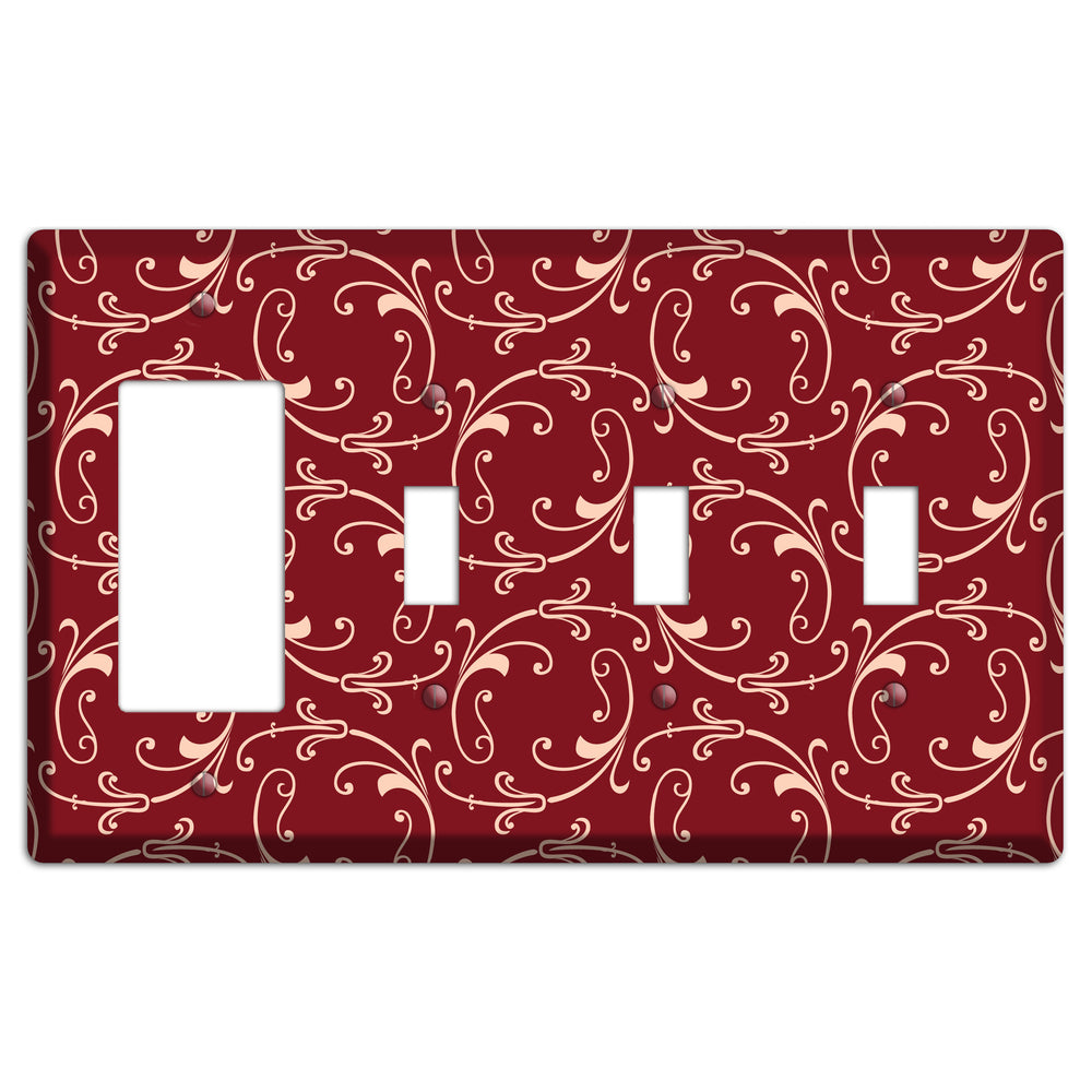 Burgundy Victorian Sprig Rocker / 3 Toggle Wallplate