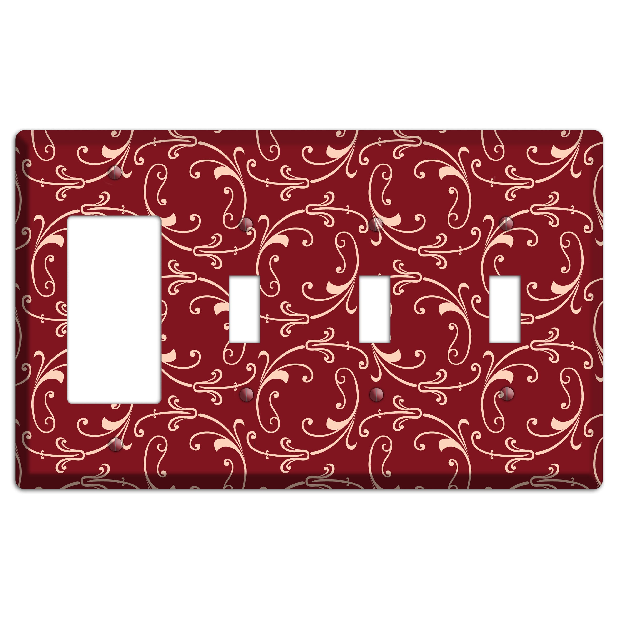 Burgundy Victorian Sprig Rocker / 3 Toggle Wallplate