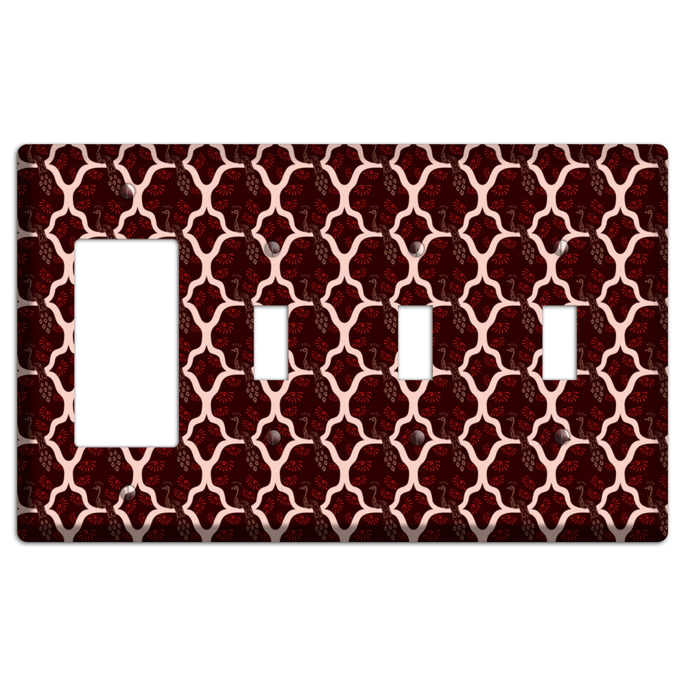 Dark Quatrefoil Peacock Rocker / 3 Toggle Wallplate