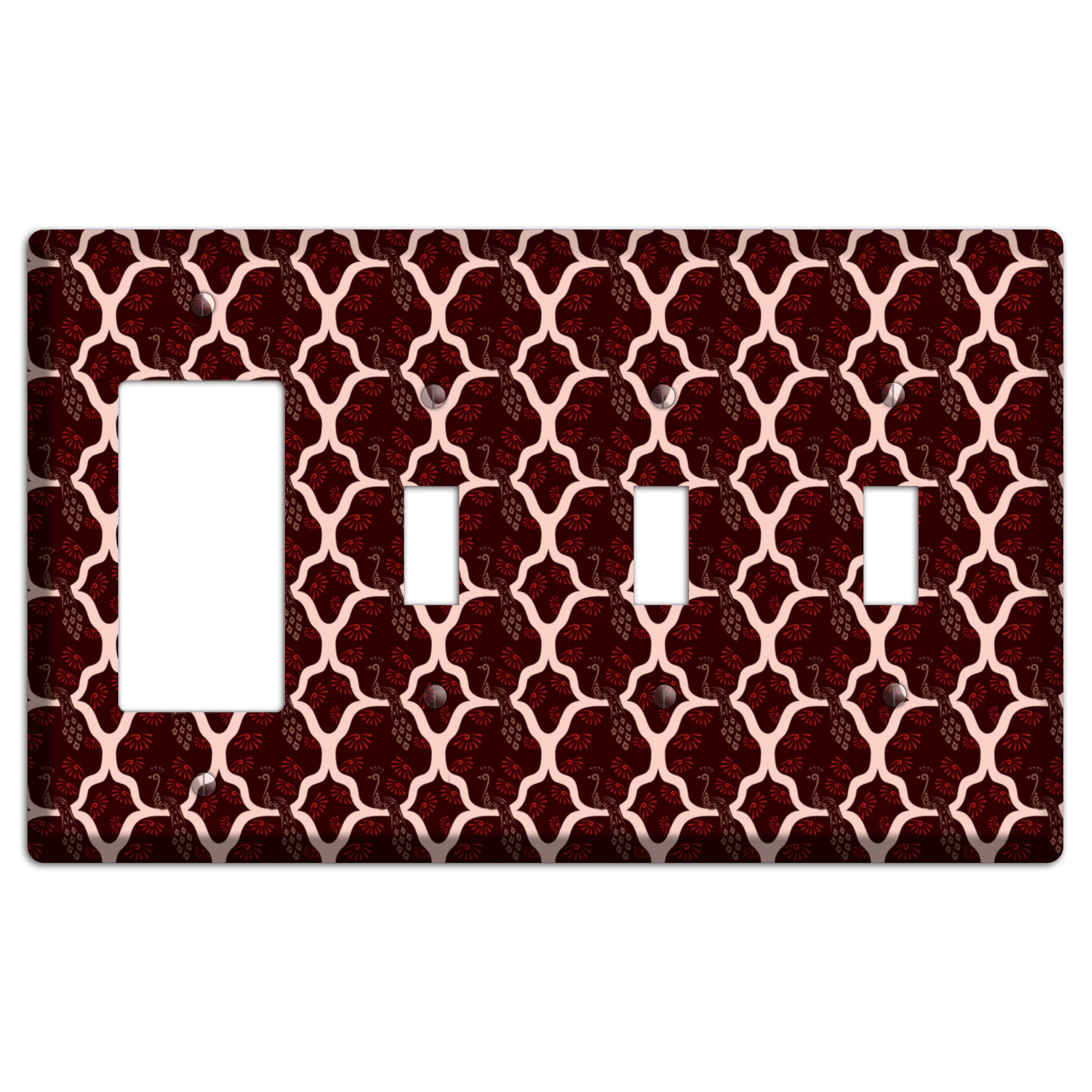 Dark Quatrefoil Peacock Rocker / 3 Toggle Wallplate