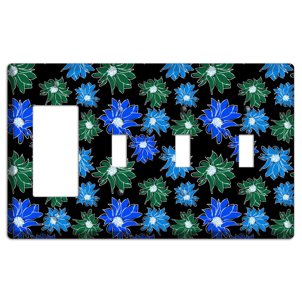 Blue and Green Flowers Rocker / 3 Toggle Wallplate