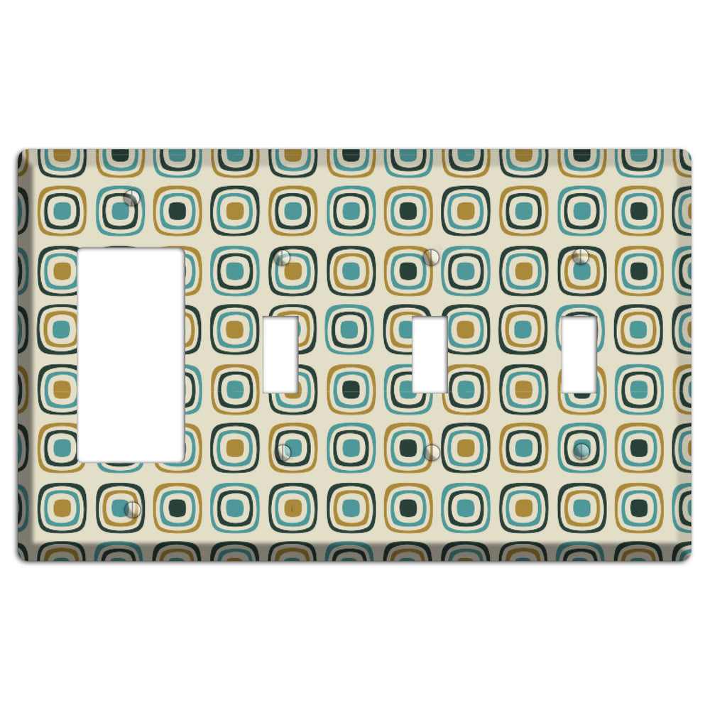 Yellow and Blue Rounded Squares Rocker / 3 Toggle Wallplate