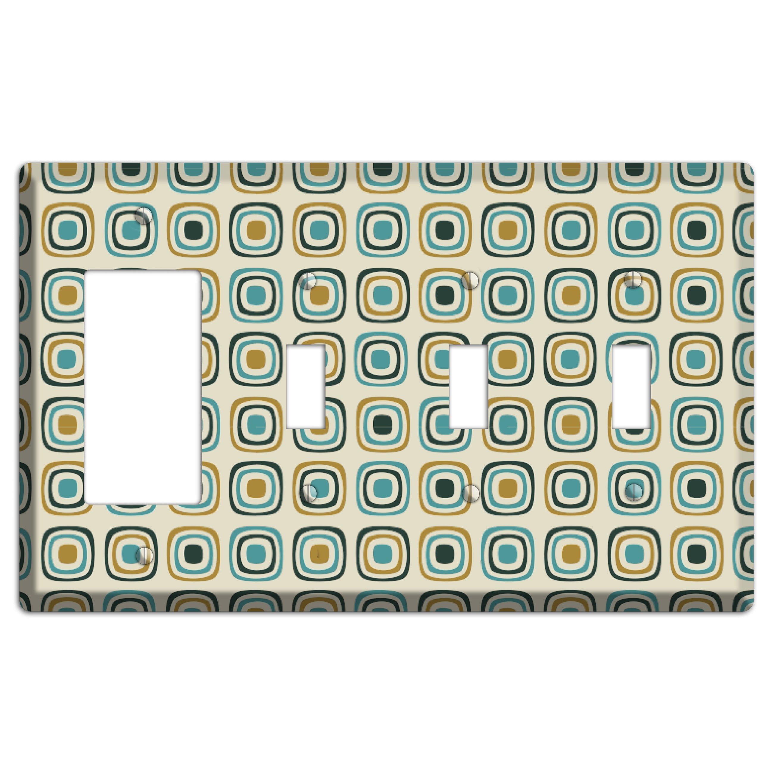 Yellow and Blue Rounded Squares Rocker / 3 Toggle Wallplate
