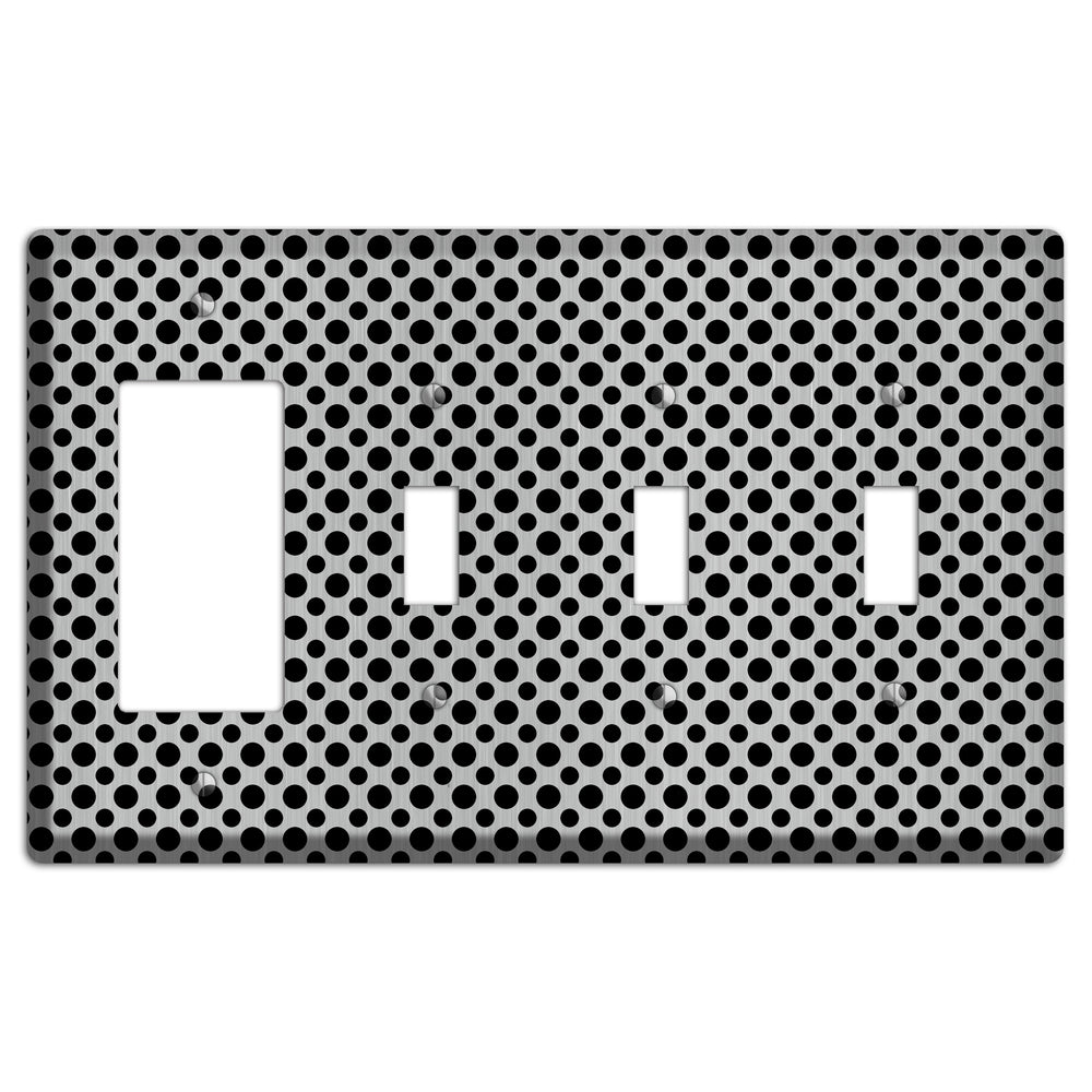 Multi Small Polka Dots Stainless Steel Rocker / 3 Toggle Wallplate