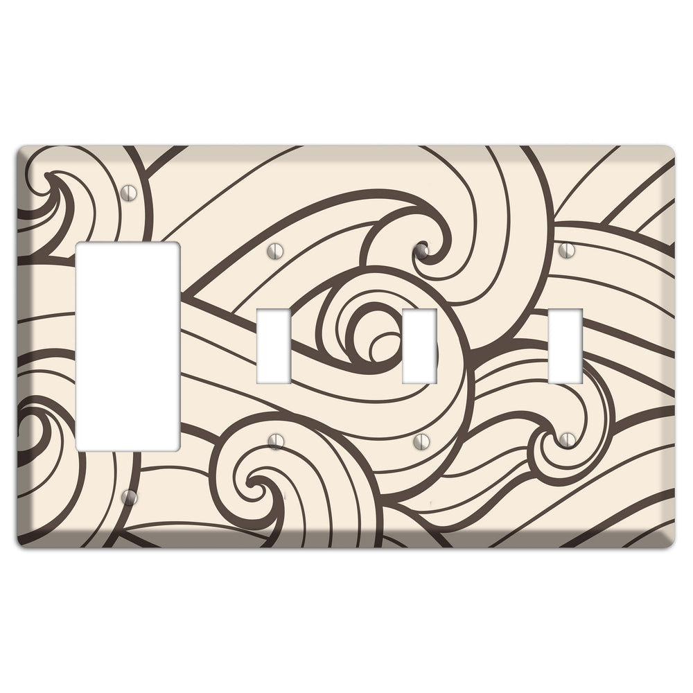 Abstract Curl Beige Rocker / 3 Toggle Wallplate