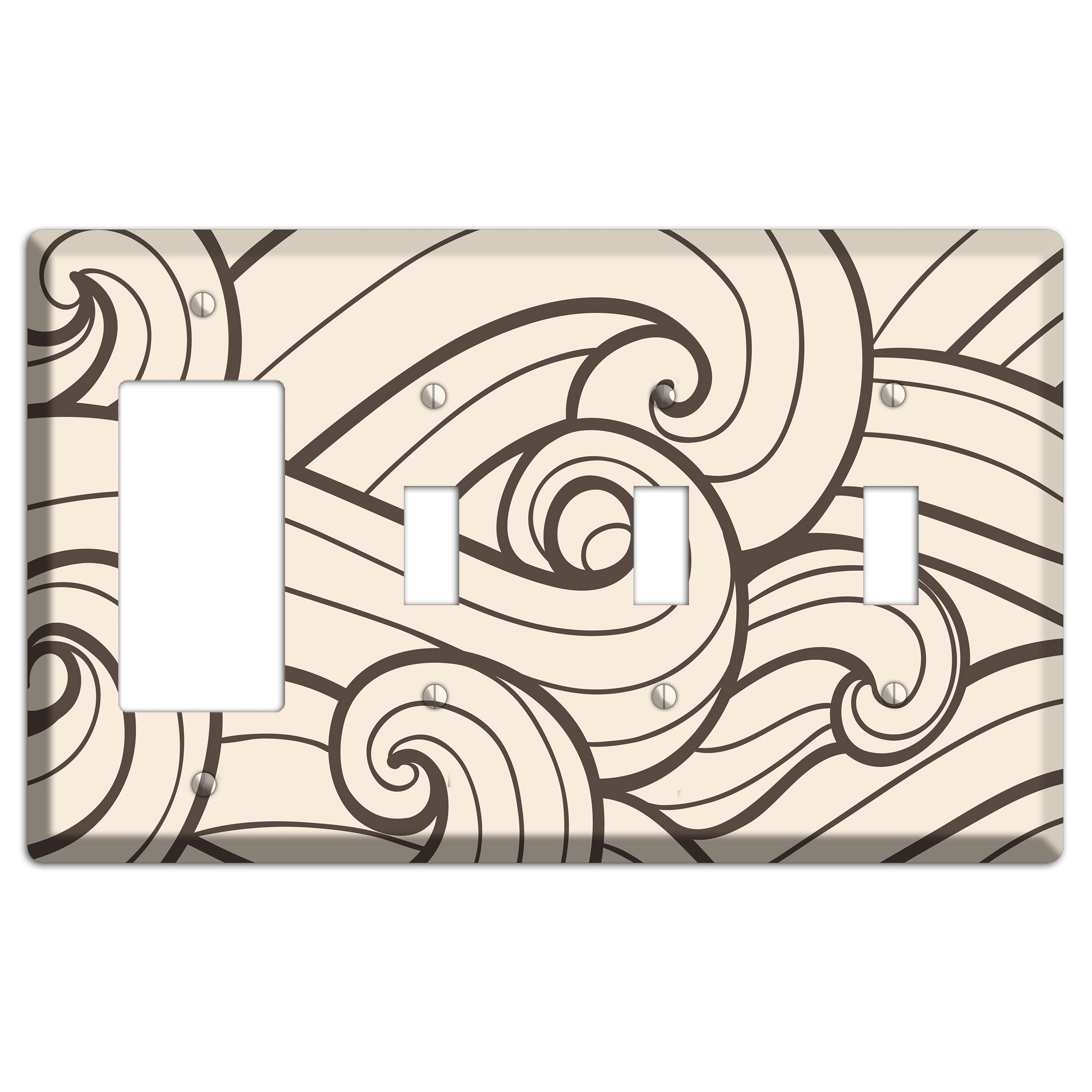 Abstract Curl Beige Rocker / 3 Toggle Wallplate