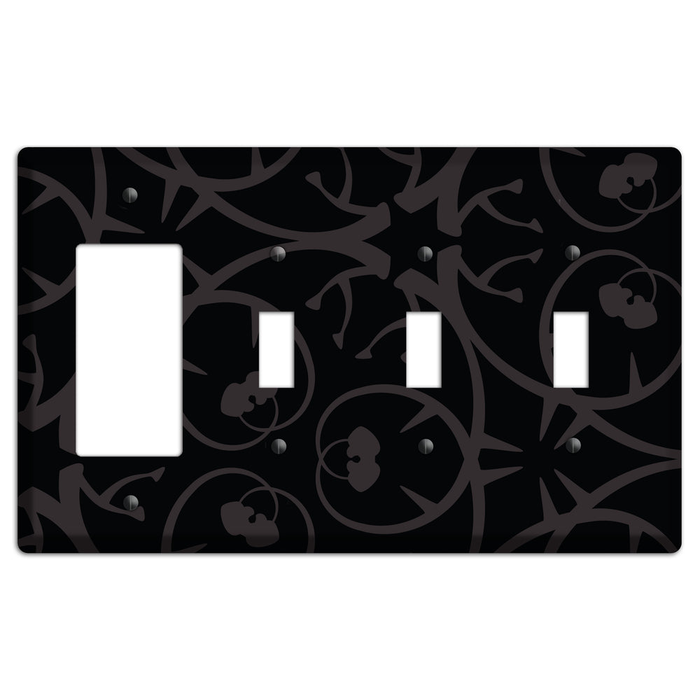 Black with Grey Abstract Swirl Rocker / 3 Toggle Wallplate