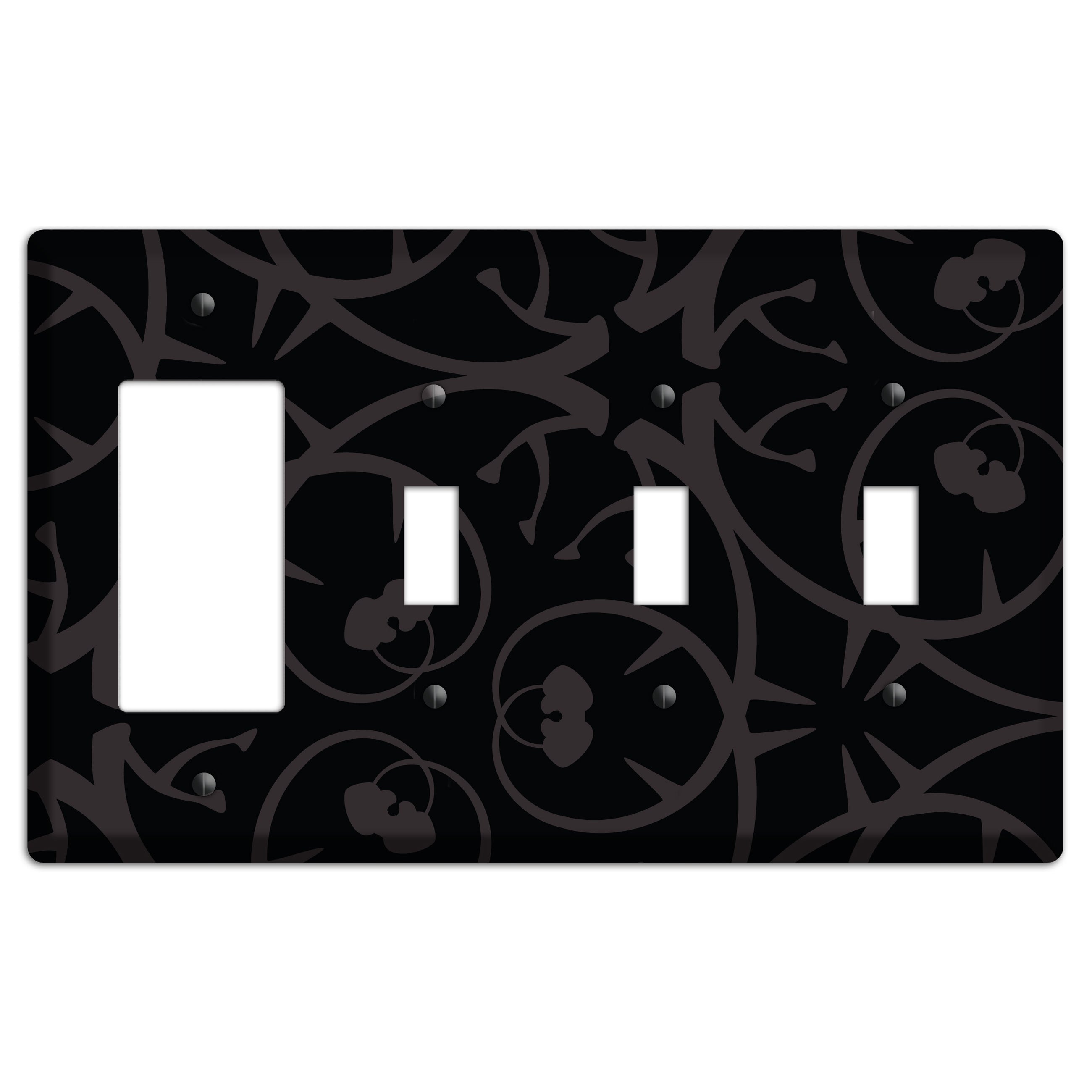 Black with Grey Abstract Swirl Rocker / 3 Toggle Wallplate