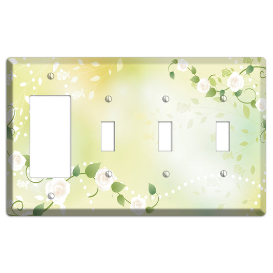 Green Delicate Flowers Rocker / 3 Toggle Wallplate