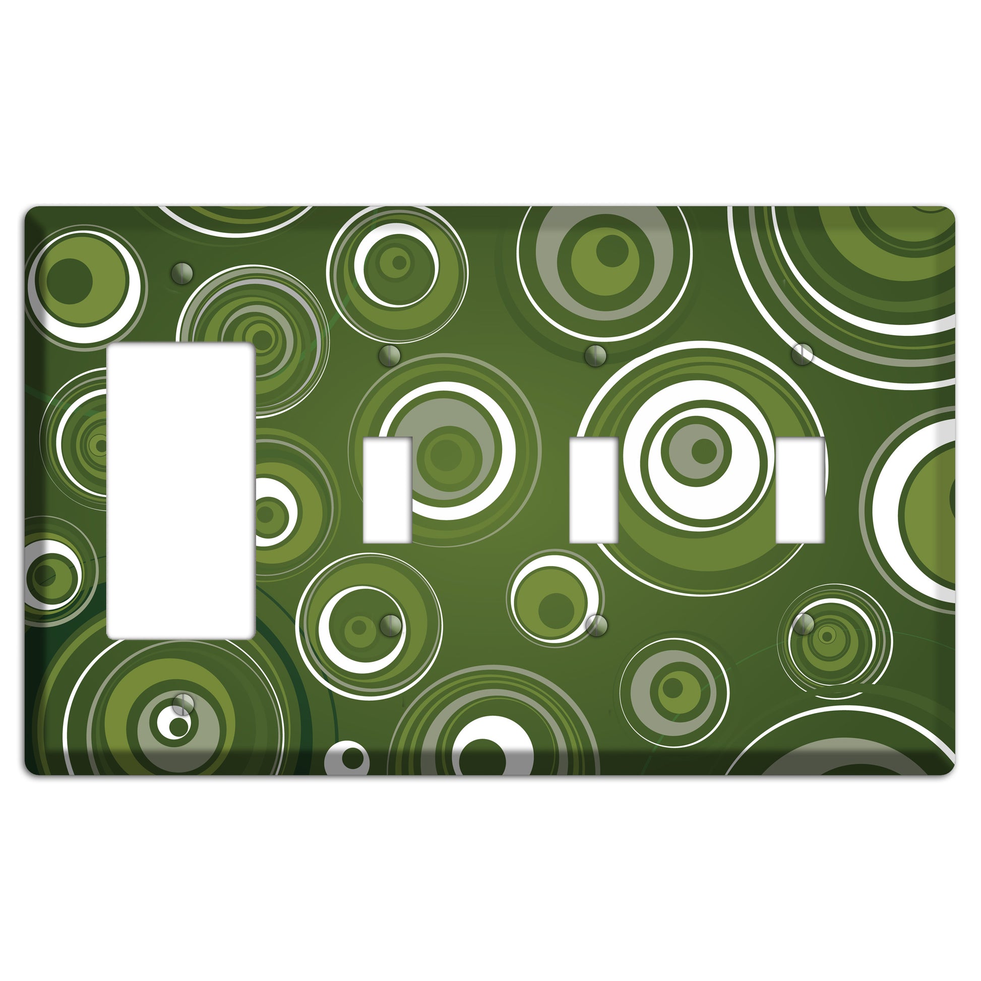 Green Circles Rocker / 3 Toggle Wallplate