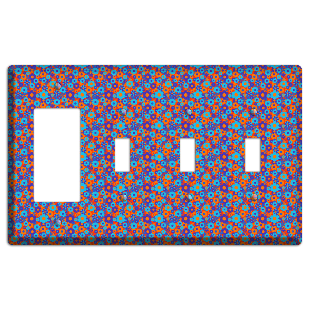 Blue Purple Calico Rocker / 3 Toggle Wallplate