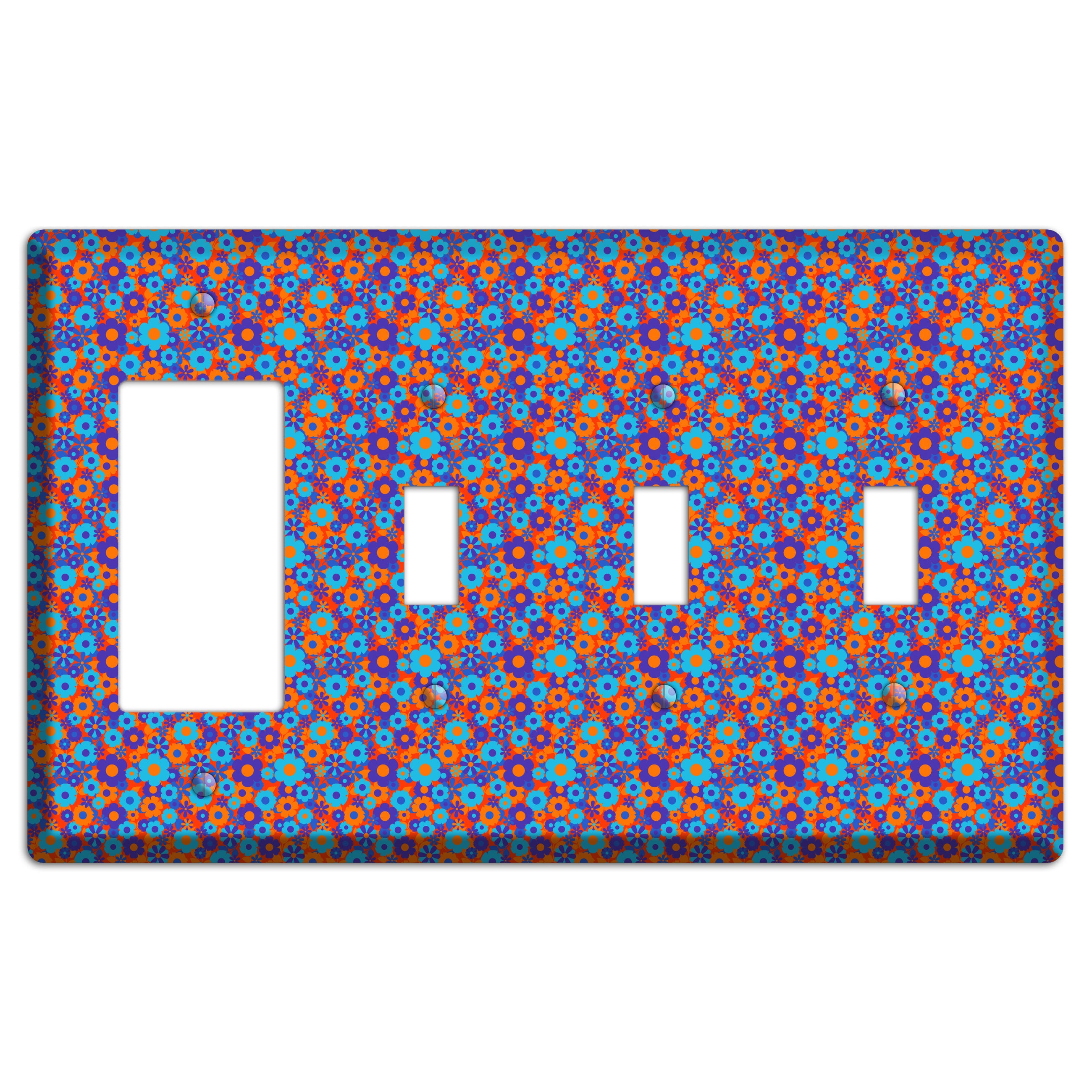 Blue Purple Calico Rocker / 3 Toggle Wallplate