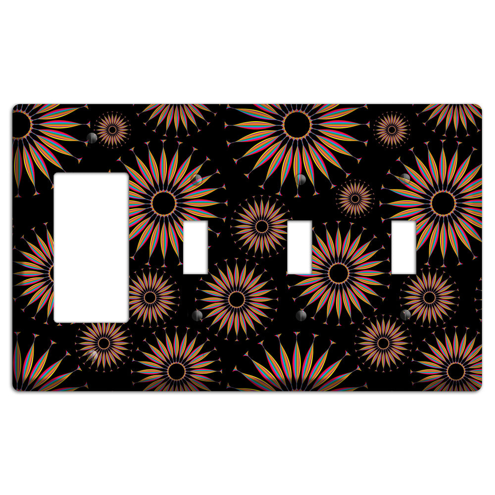 Black with Multi Suzani Rocker / 3 Toggle Wallplate
