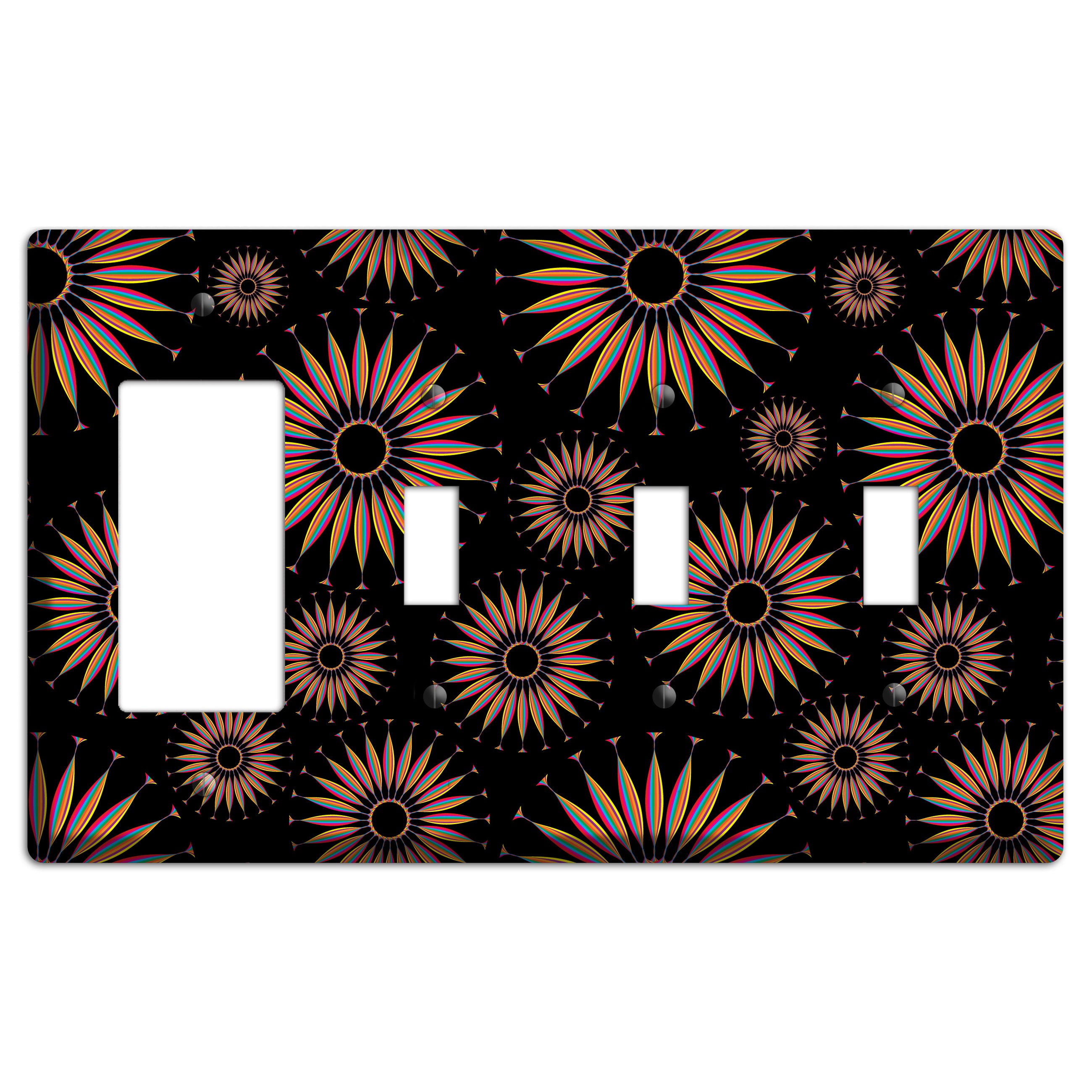Black with Multi Suzani Rocker / 3 Toggle Wallplate