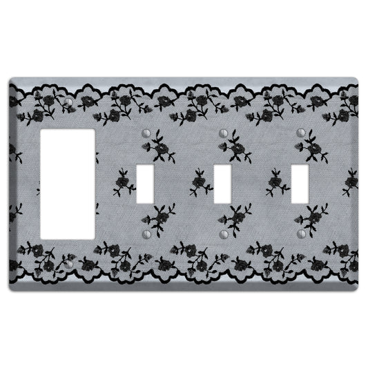 Embroidered Floral Gray Rocker / 3 Toggle Wallplate