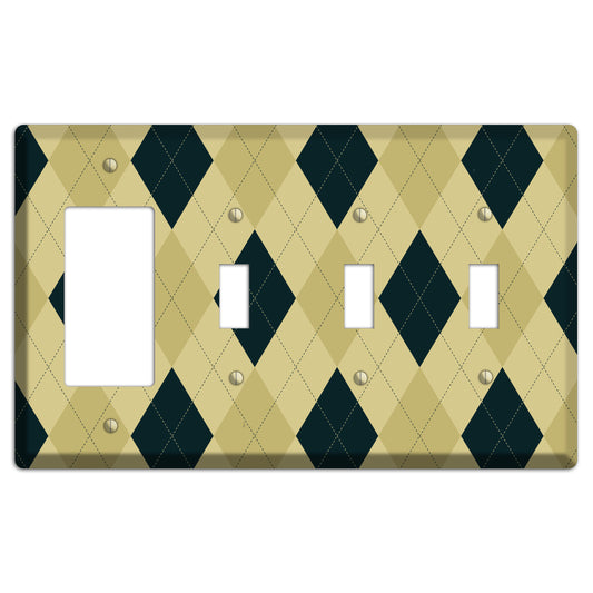 Beige and Yellow Argyle Rocker / 3 Toggle Wallplate