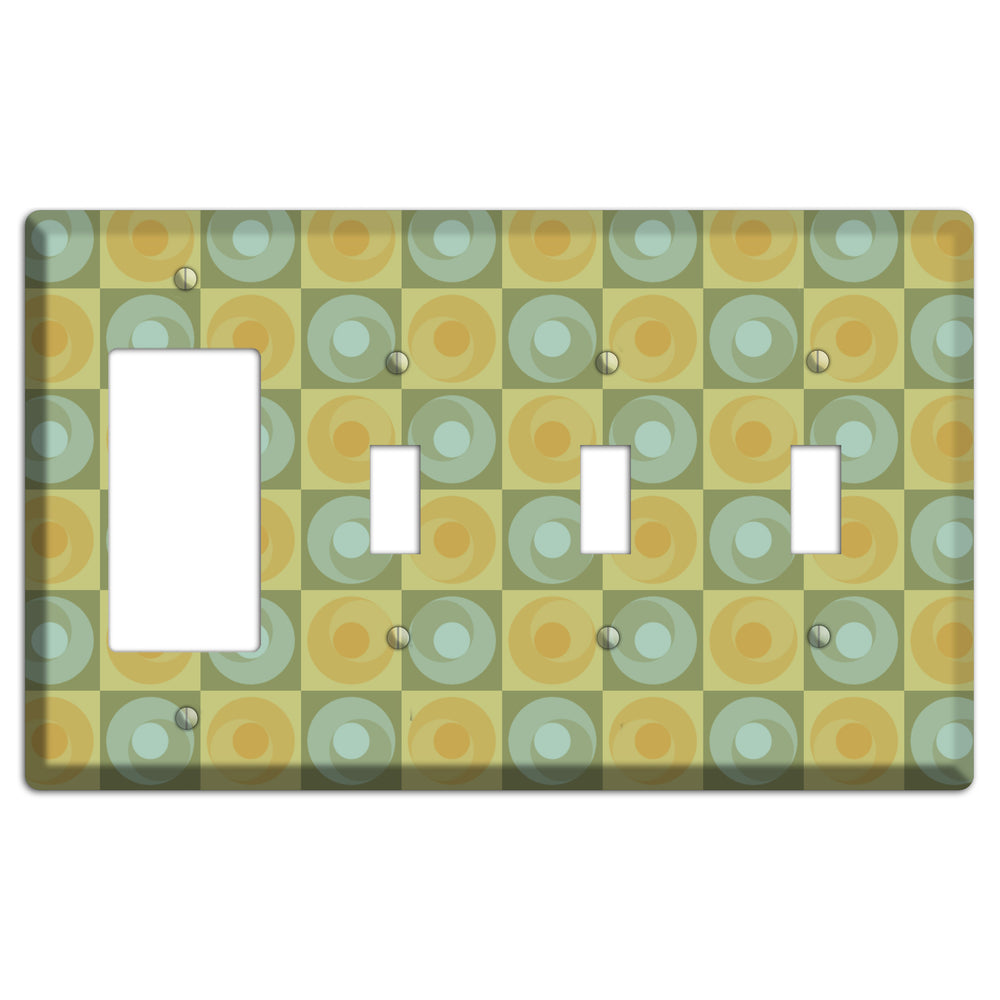 Multi Sage and Mustard Checked Circles Rocker / 3 Toggle Wallplate