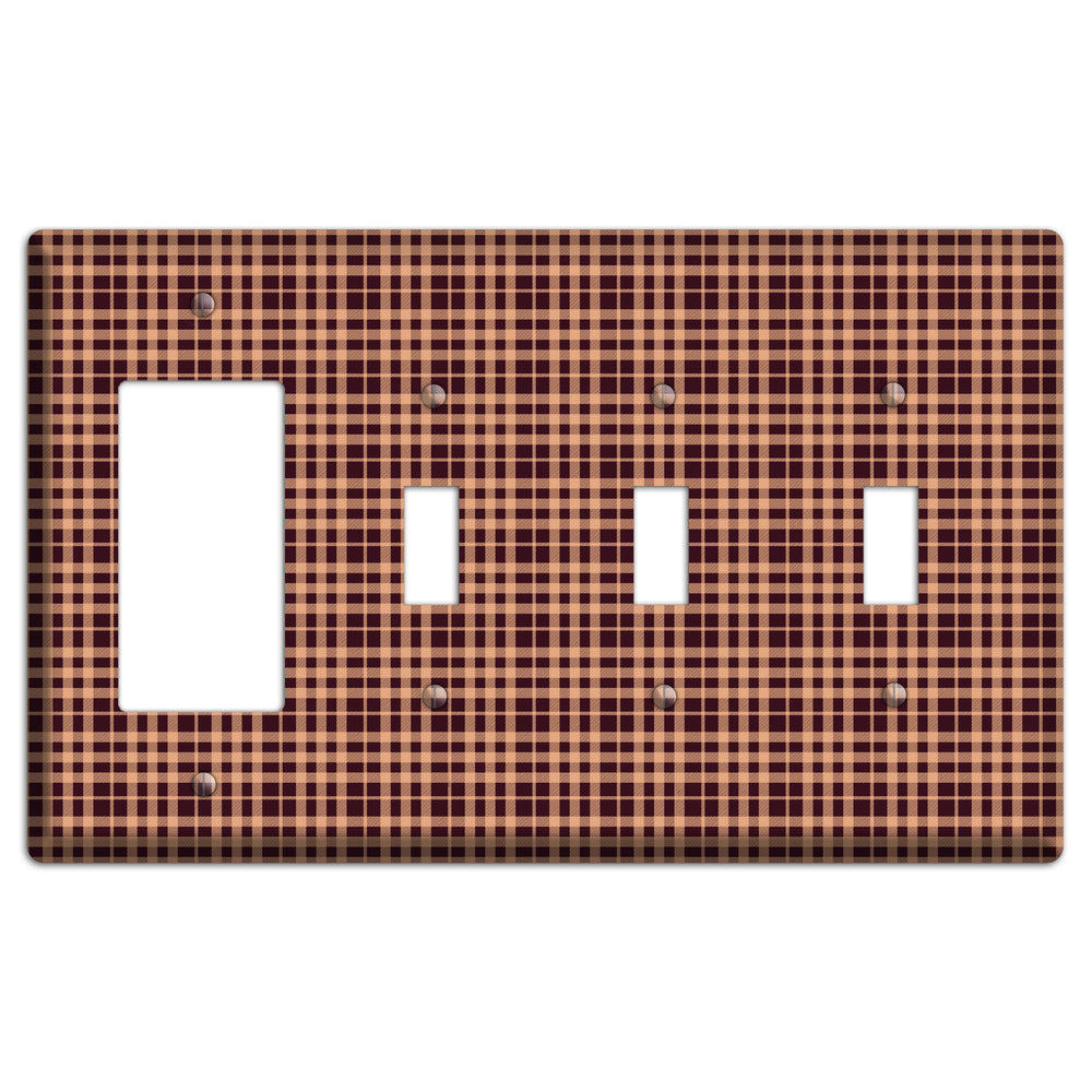 Beige and Black Plaid Rocker / 3 Toggle Wallplate