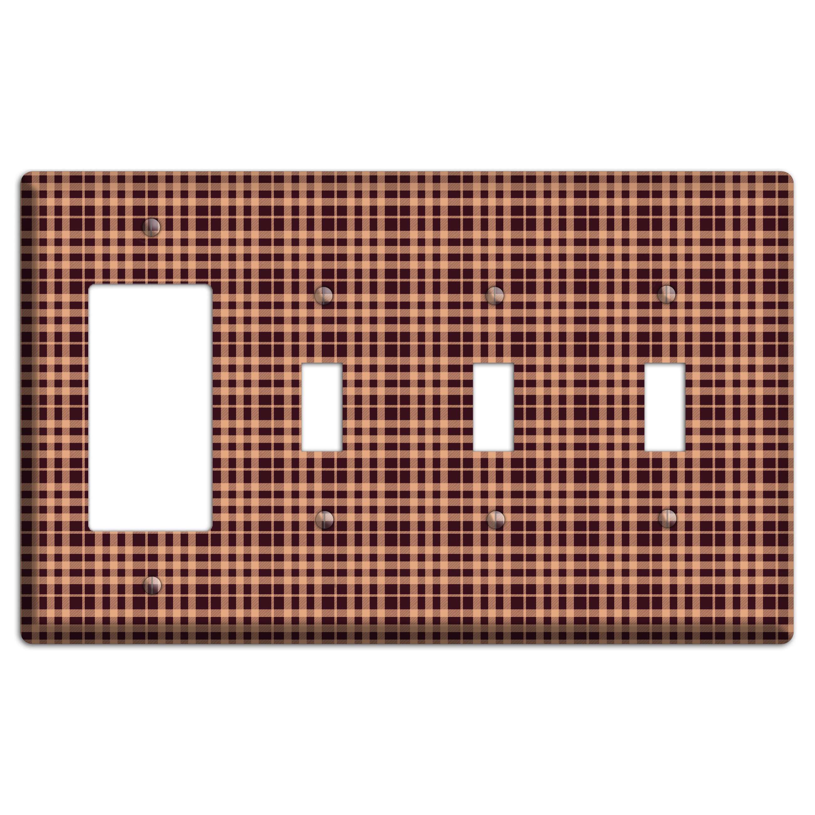 Beige and Black Plaid Rocker / 3 Toggle Wallplate