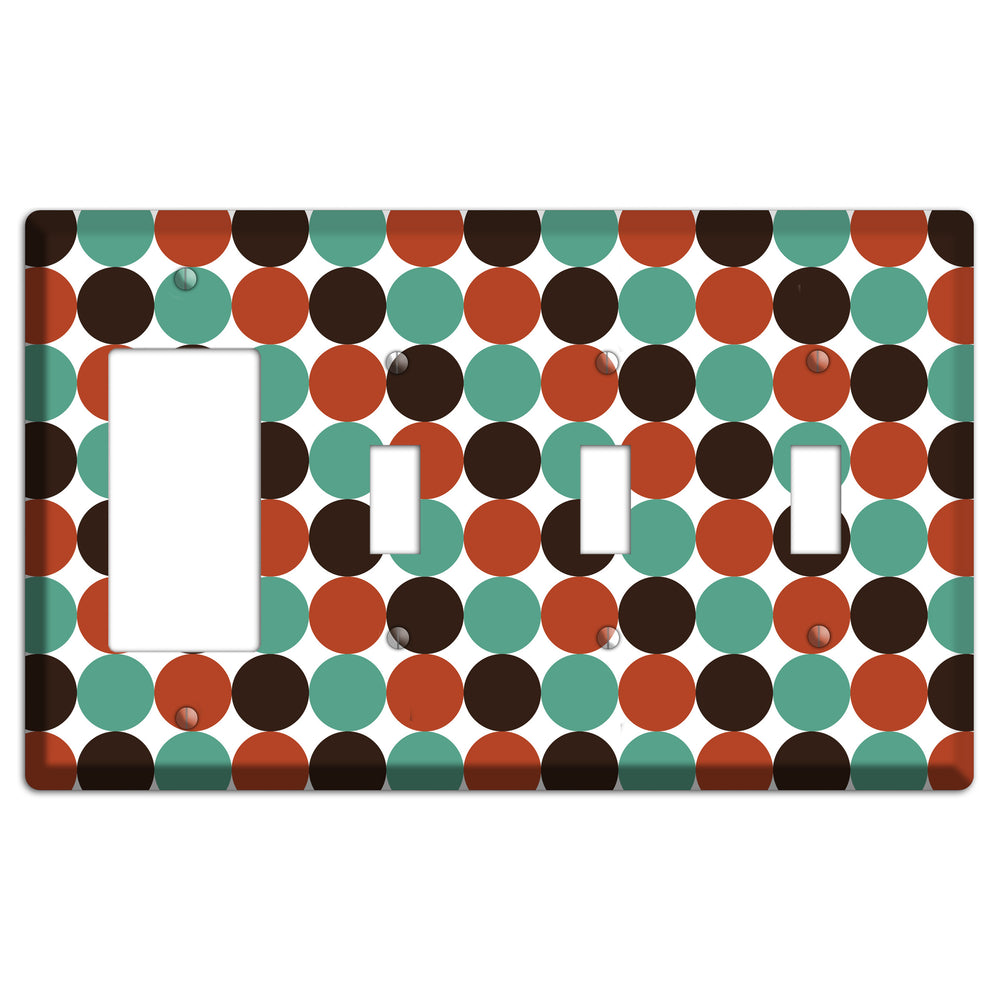 Black Teal Maroon Dots Rocker / 3 Toggle Wallplate