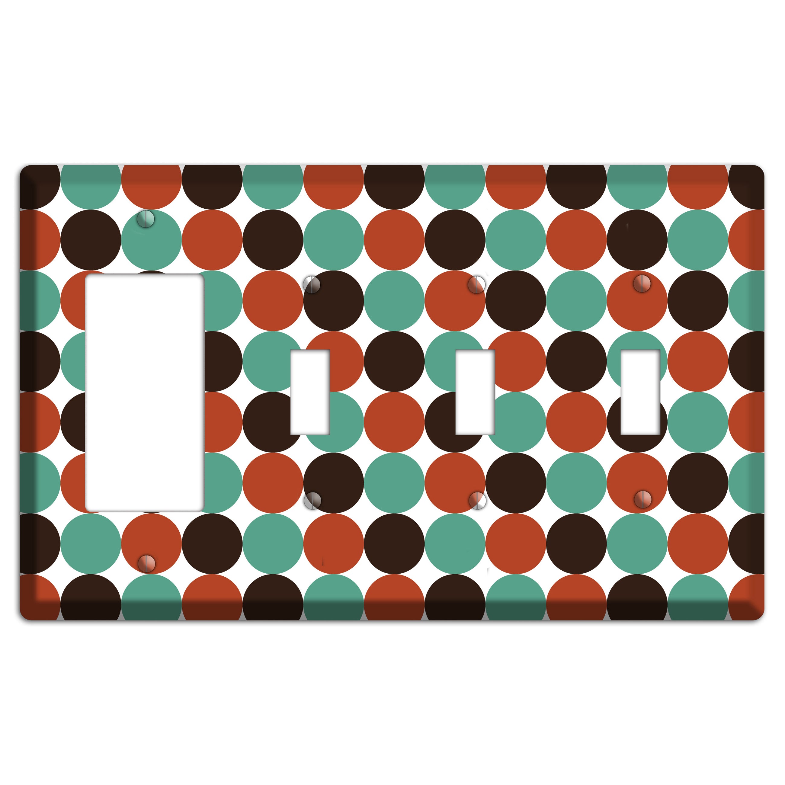 Black Teal Maroon Dots Rocker / 3 Toggle Wallplate