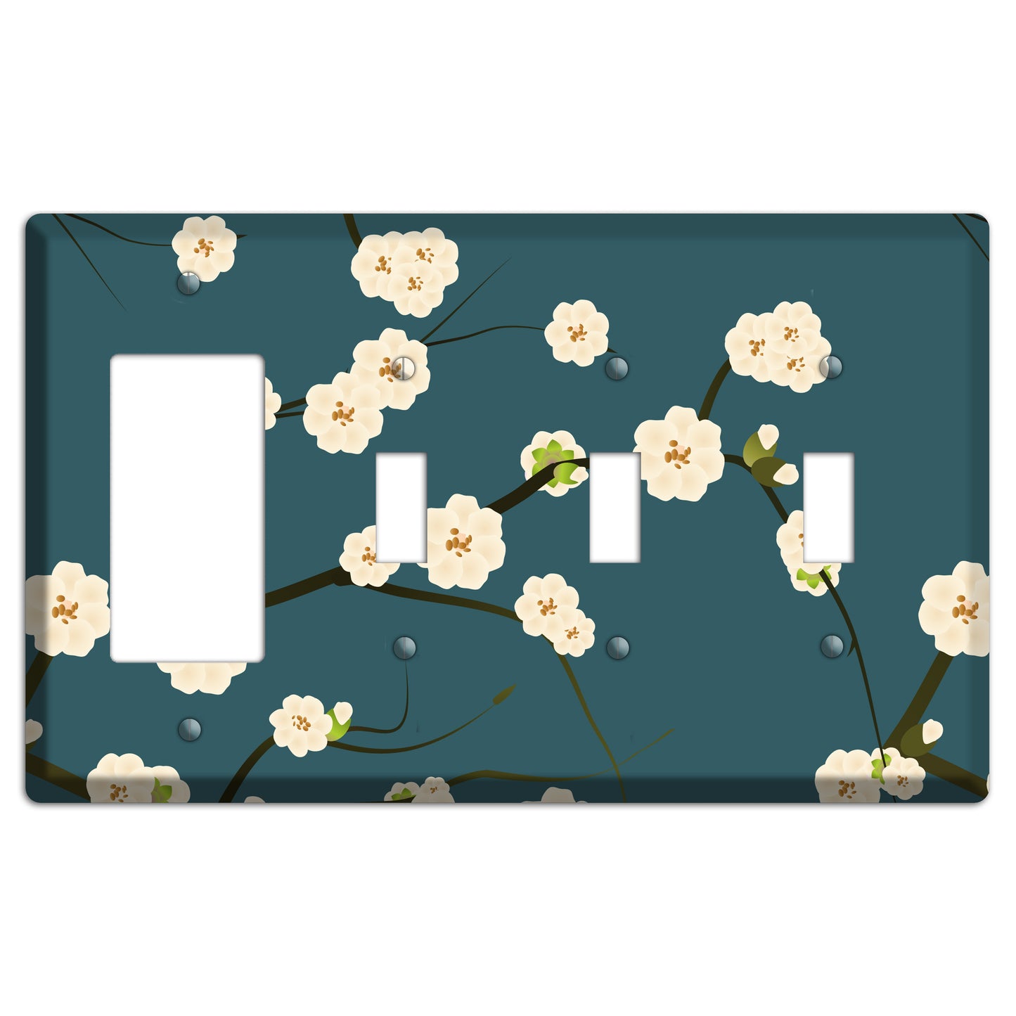 Blue Cherry Blossoms Rocker / 3 Toggle Wallplate