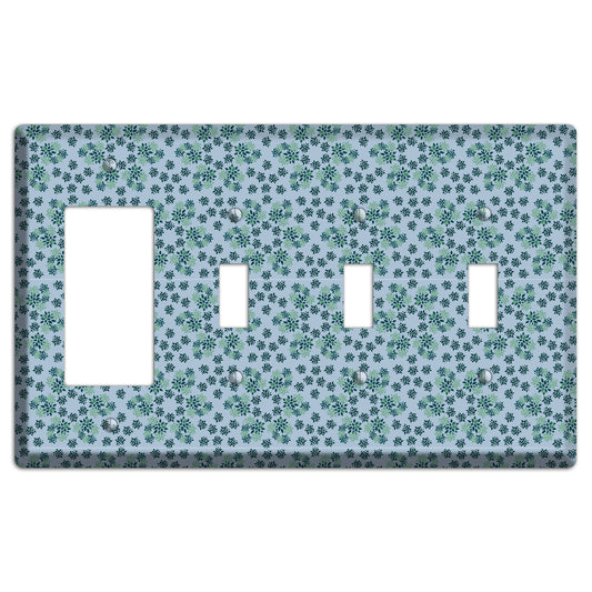 Blue with Multi Green Calico Rocker / 3 Toggle Wallplate