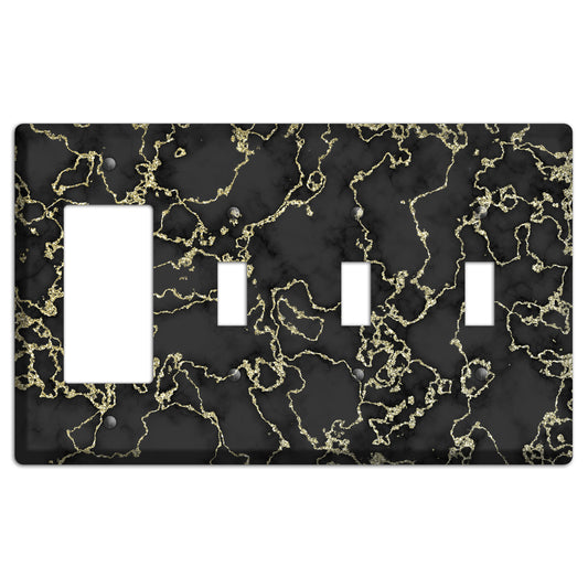 Black and Gold Marble Shatter Rocker / 3 Toggle Wallplate