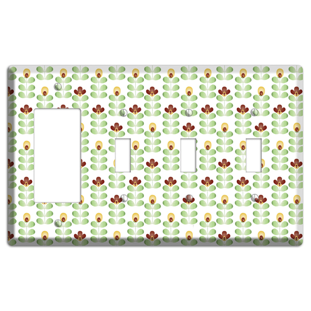 Light Green Deco Floral Half Drop Rocker / 3 Toggle Wallplate