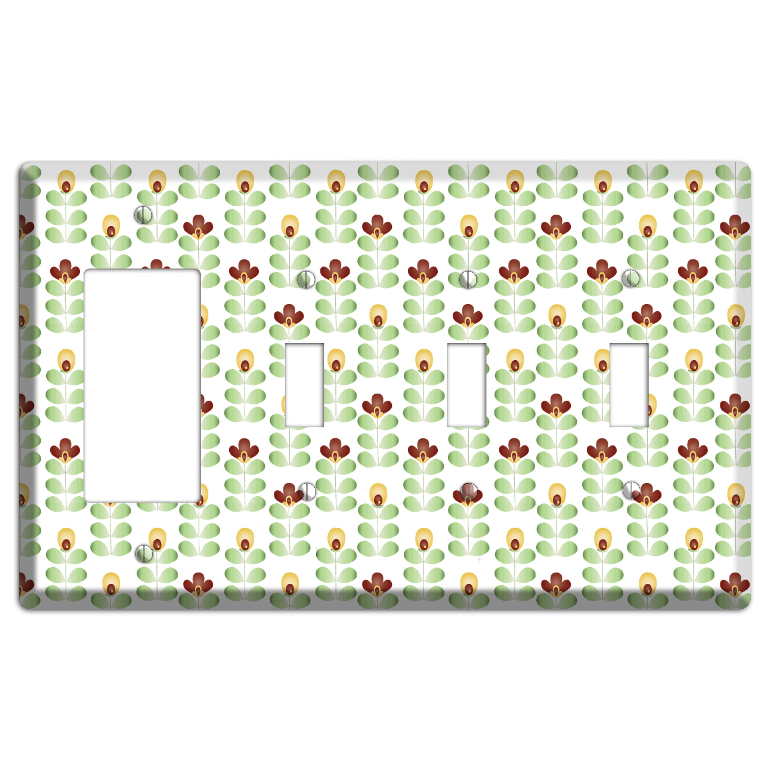Light Green Deco Floral Half Drop Rocker / 3 Toggle Wallplate